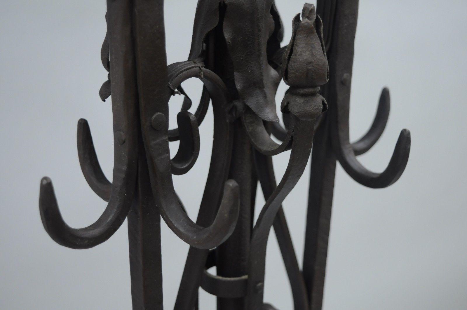 Antique Gothic Iron Candelabra Standing Floor Lamp Coat Hook Hanger 4
