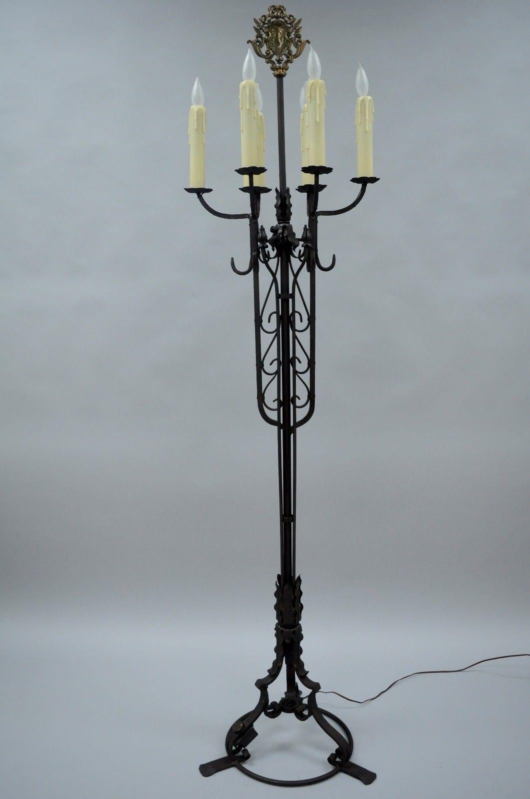 Antique Gothic Iron Candelabra Standing Floor Lamp Coat Hook Hanger 5