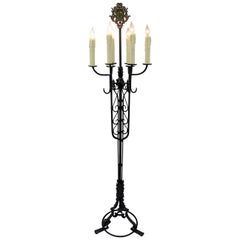 Vintage Gothic Iron Candelabra Standing Floor Lamp Coat Hook Hanger