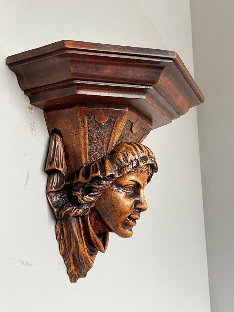 Antique Gothic Nutwood Wall Bracket with Museum Quality Carved Servant ...