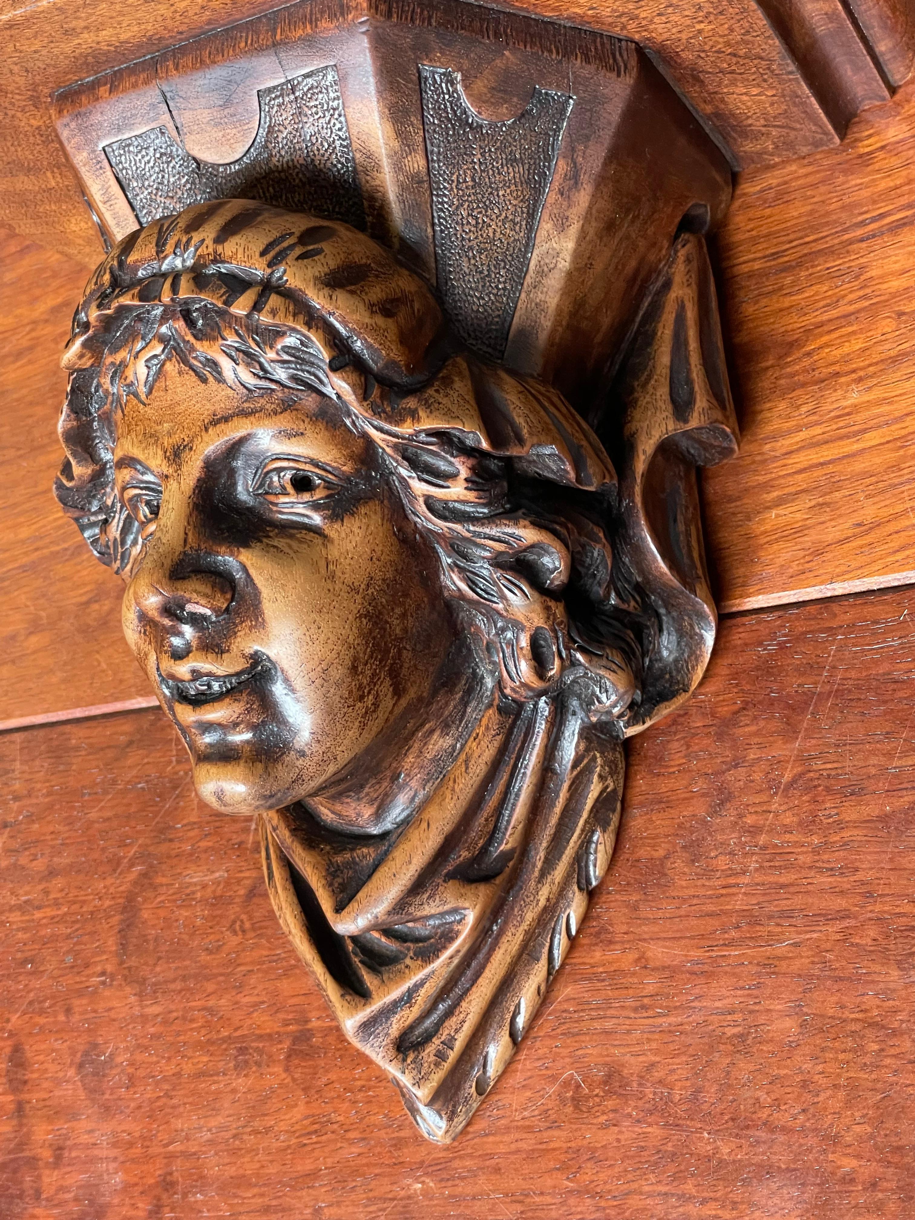 Antique Gothic Nutwood Wall Bracket with Museum Quality Carved Servant Sculpture For Sale 1