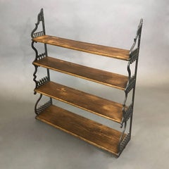 Antique Gothic Oak and Cast Iron Open Wall Mount Shelf