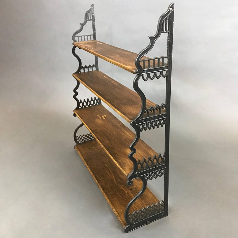 Antique Gothic Oak and Cast Iron Open Wall Mount Shelf at 1stDibs