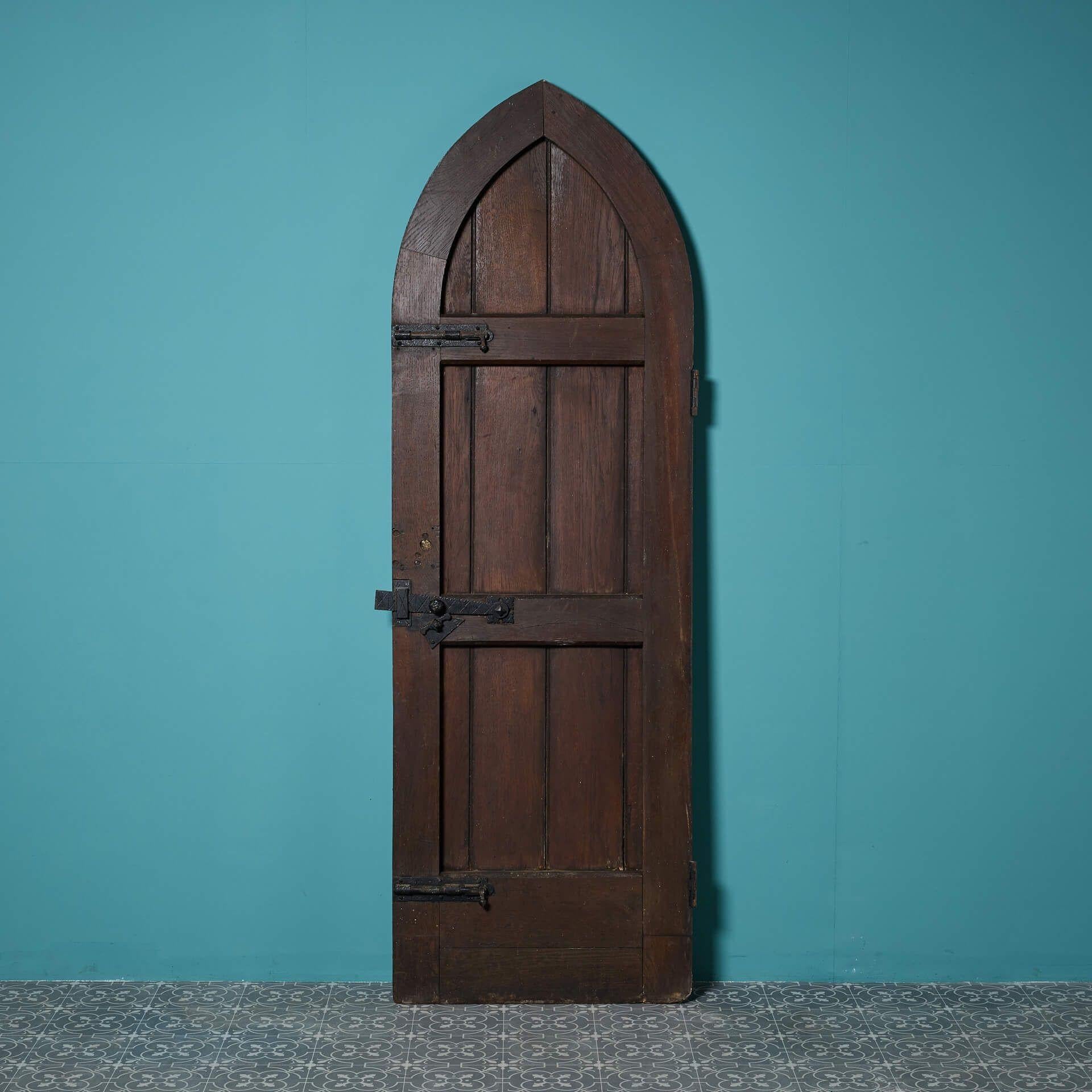 Metal Antique Gothic Oak Church Door For Sale