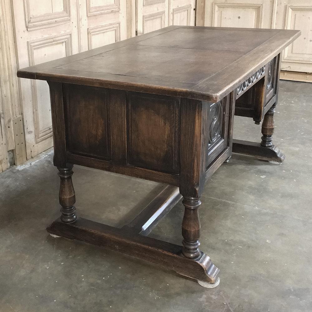 Gothic Revival Antique Gothic Oak Desk with Leather Top For Sale