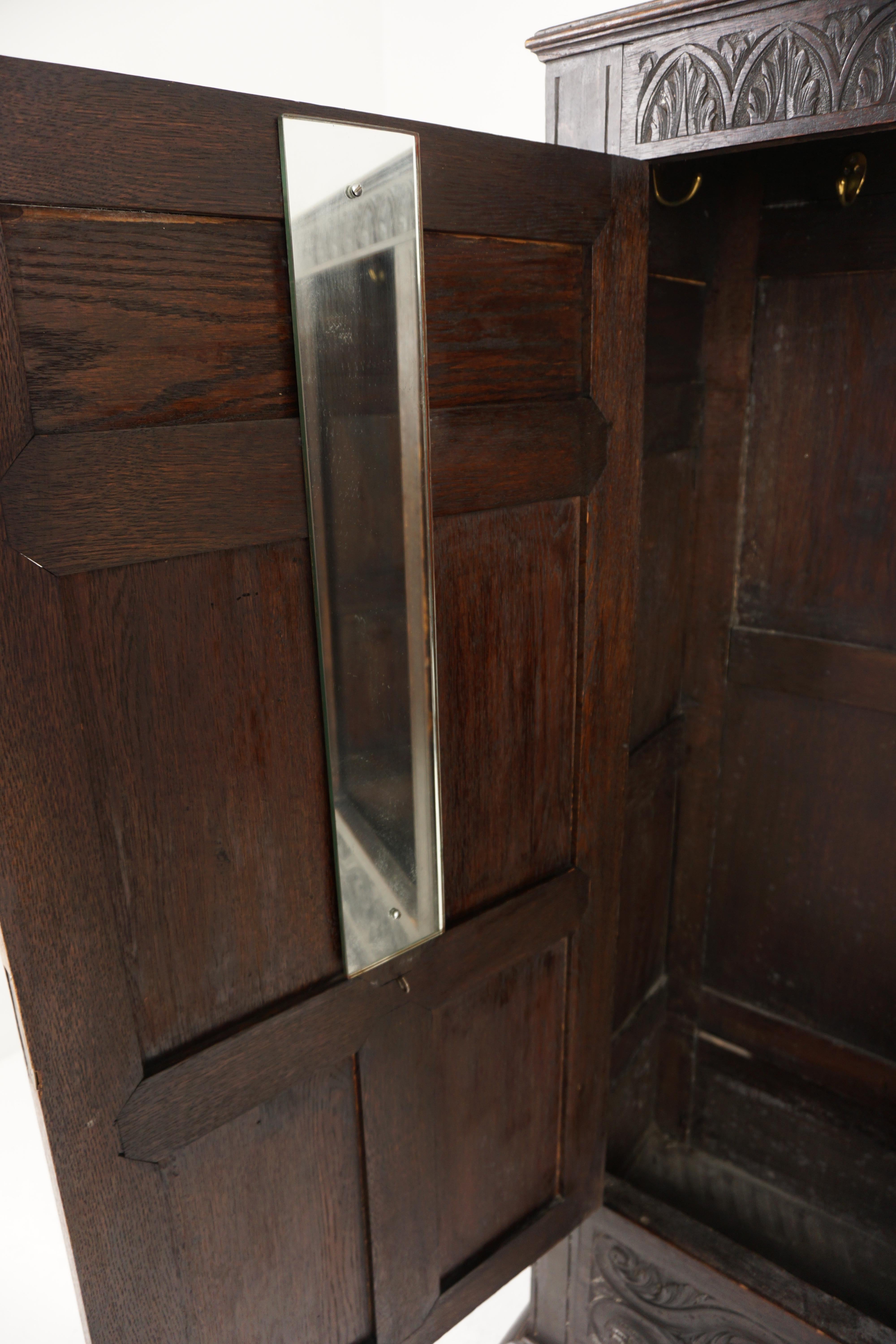Antique Gothic Oak Housekeeper Cupboard, Hall, Armoire, Scotland 1880, H985 For Sale 1