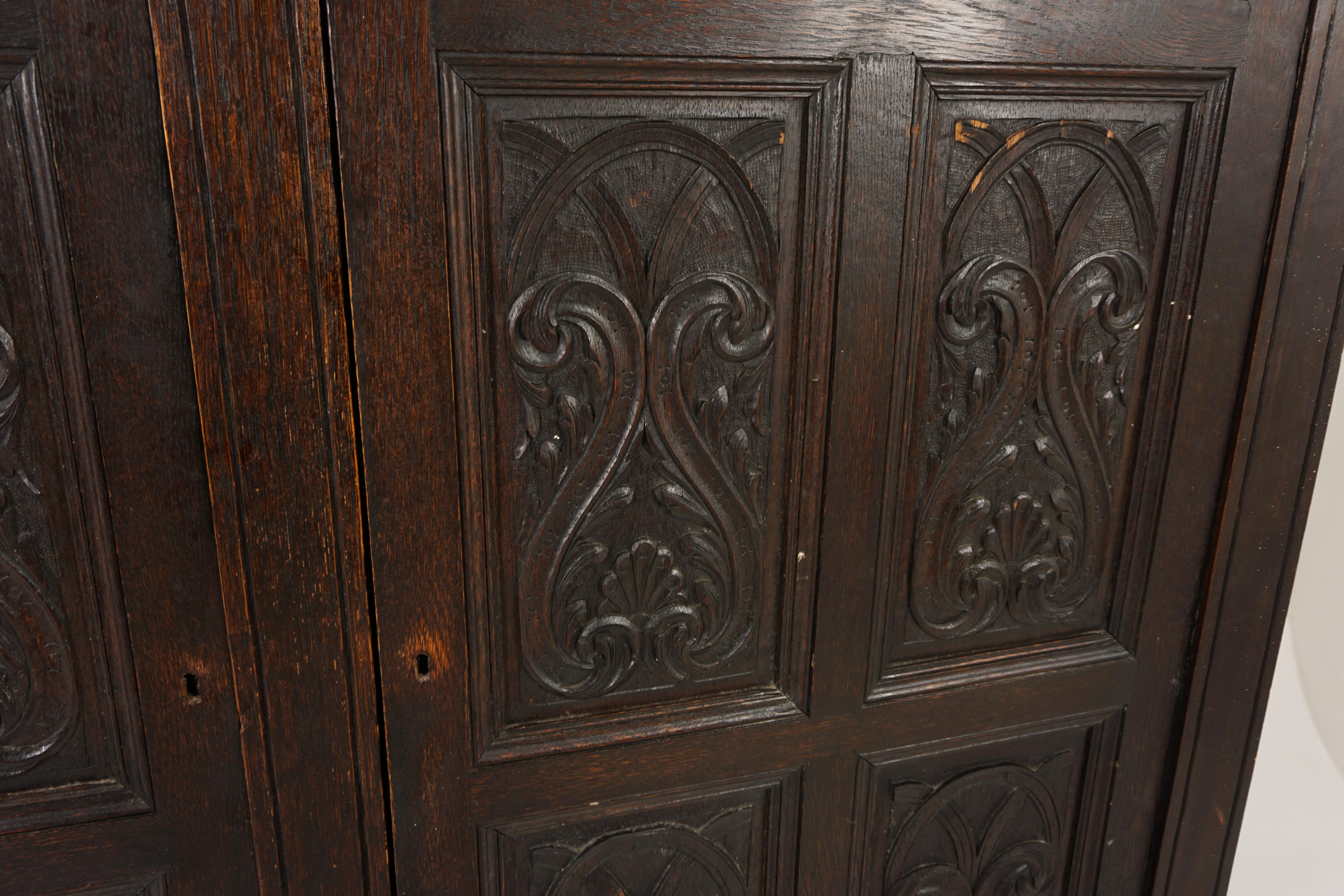 Antique Gothic Oak Housekeeper Cupboard, Hall, Armoire, Scotland 1880, H985 For Sale 2