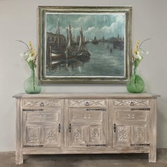 Antique Gothic Oak Whitewashed Buffet