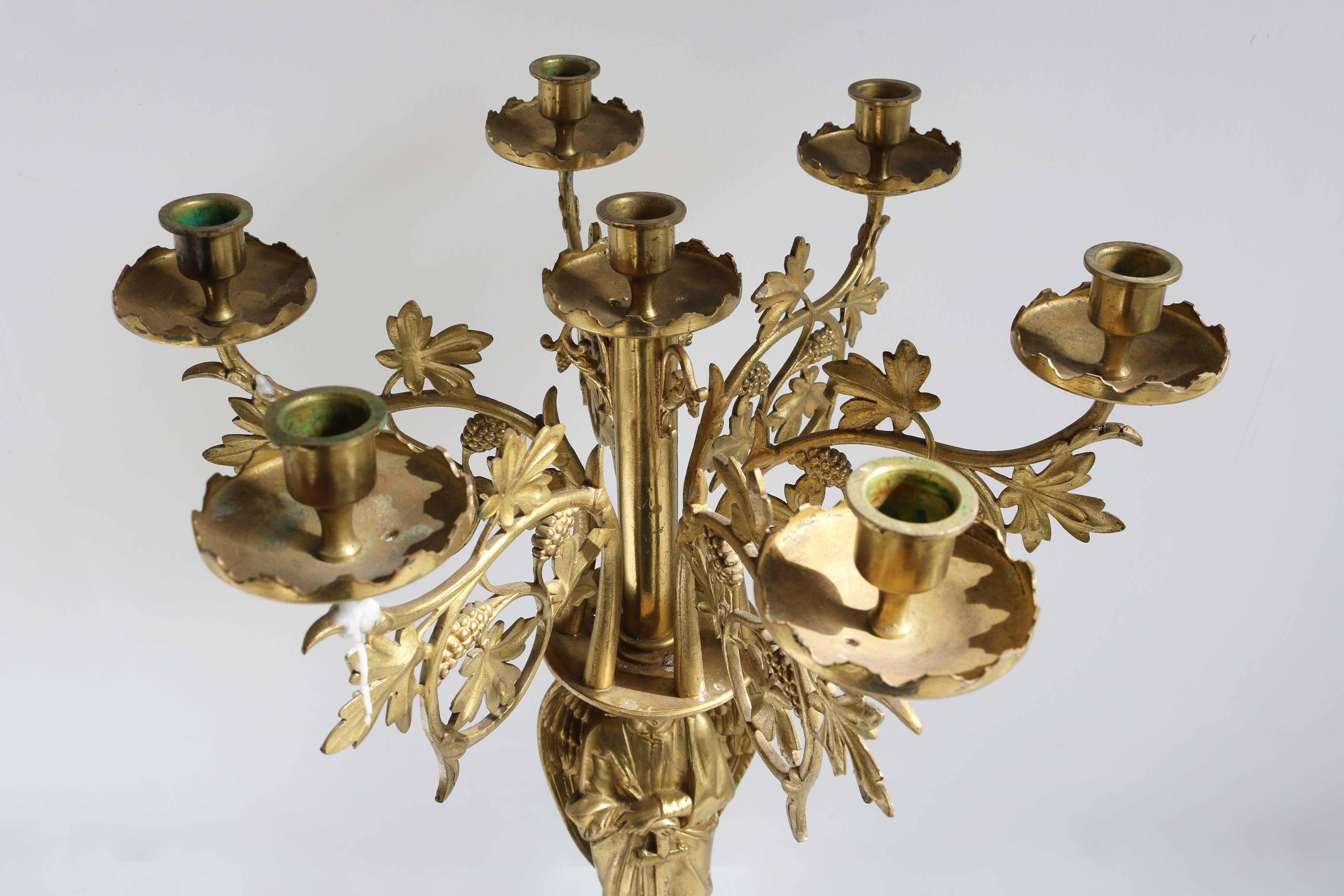 Antique Gothic Ornate Brass Plated Candelabra, Angel, Altar/Church Candlestick 7
