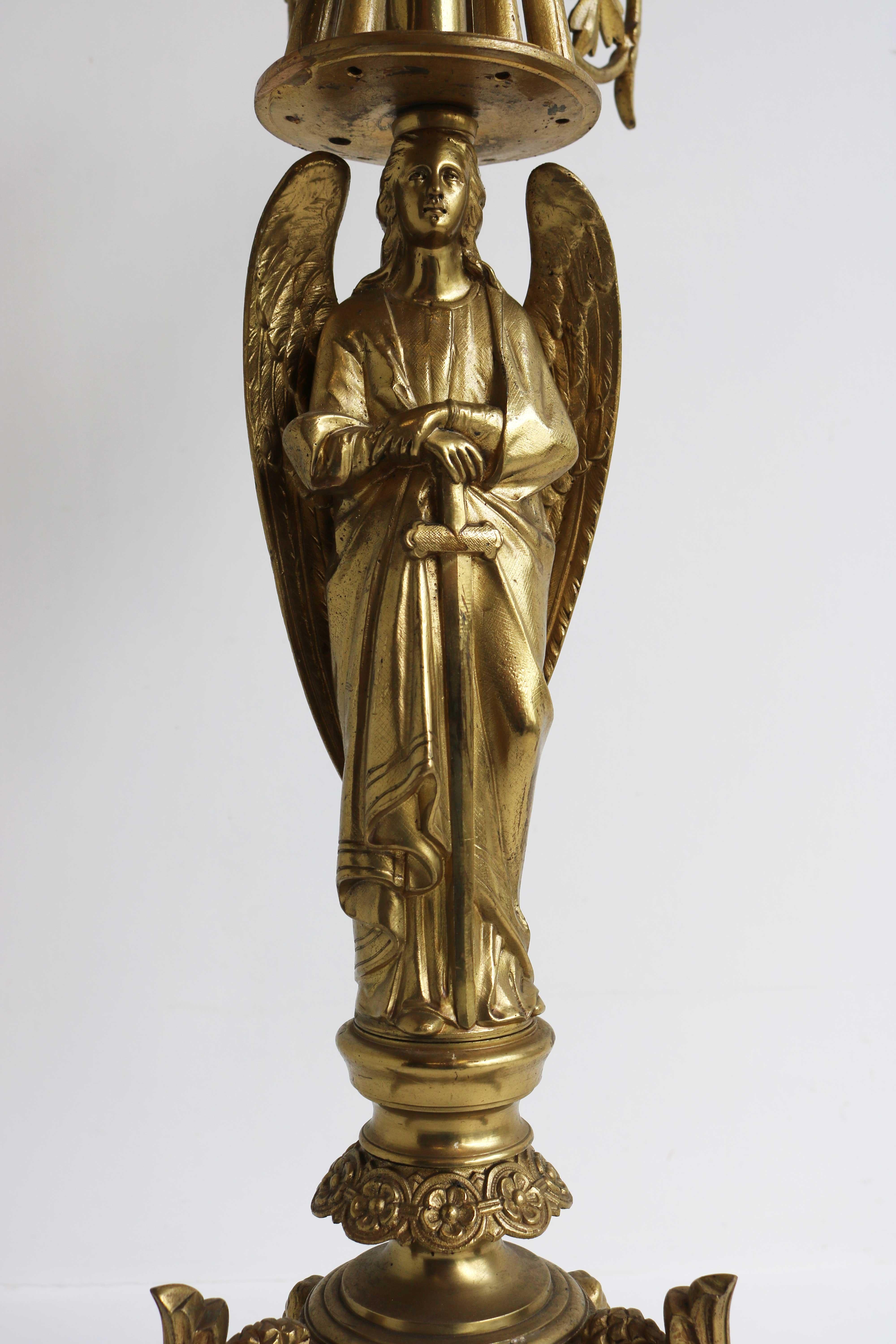 Antique Gothic Ornate Brass Plated Candelabra, Angel, Altar/Church Candlestick 10