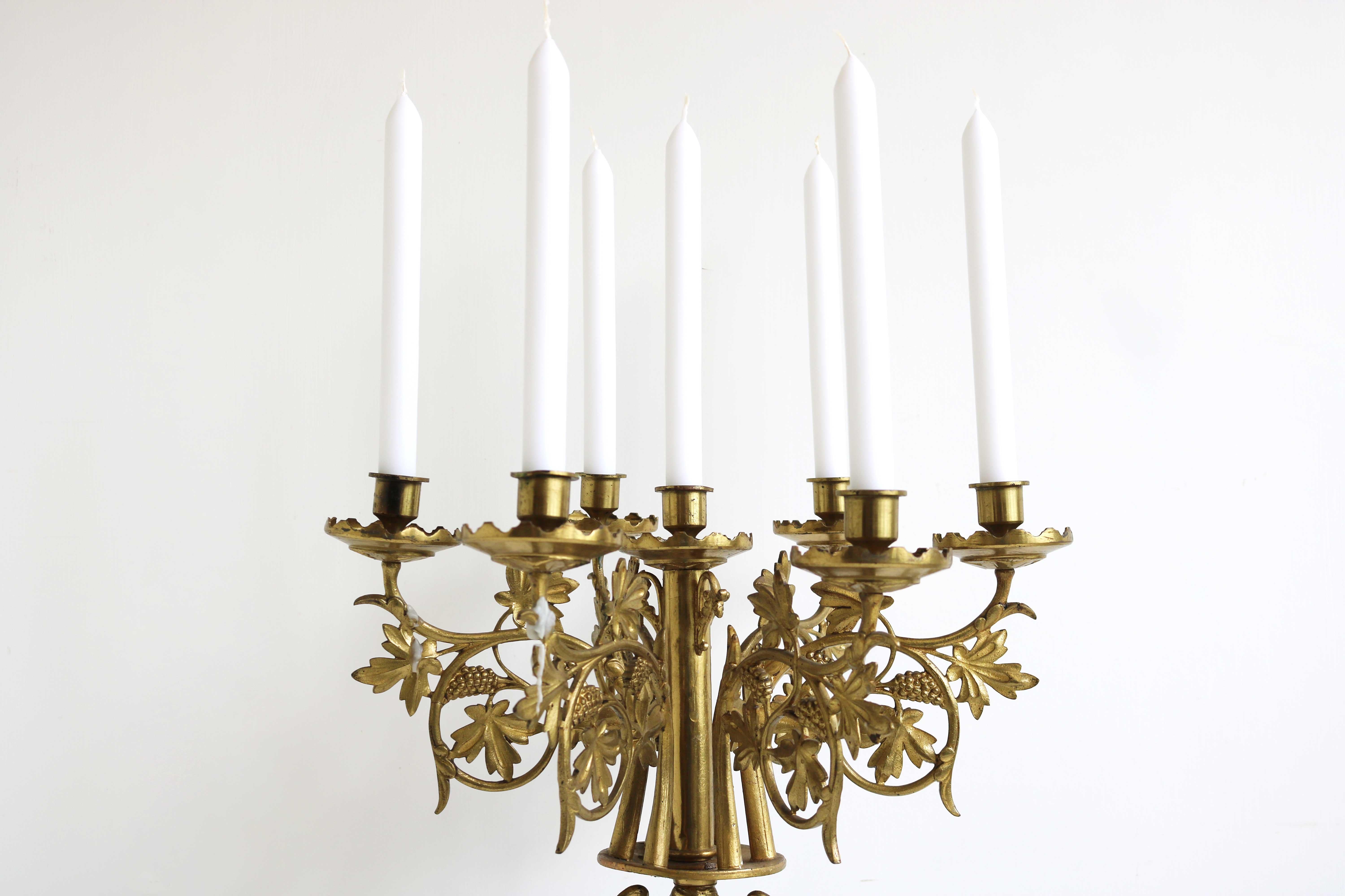 Antique Gothic Ornate Brass Plated Candelabra, Angel, Altar/Church Candlestick 12