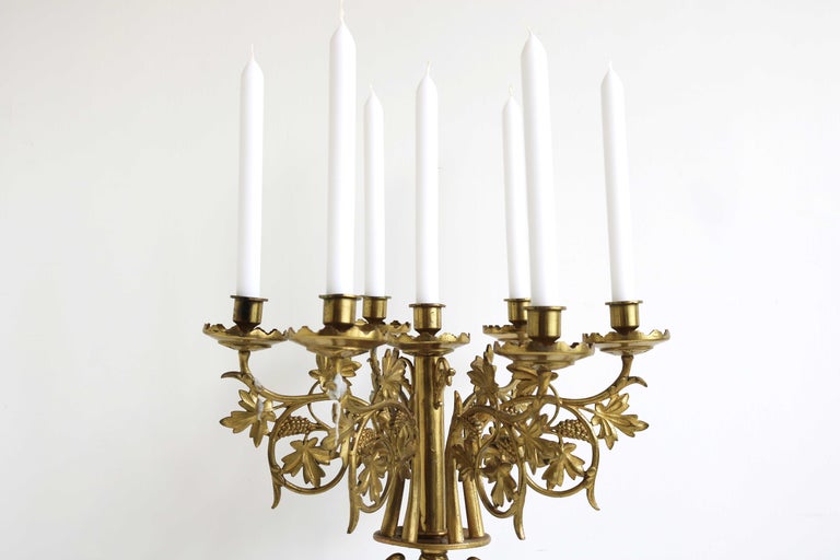 Antique Gothic Ornate Brass Plated Candelabra, Angel, Altar/Church Candlestick For Sale 12