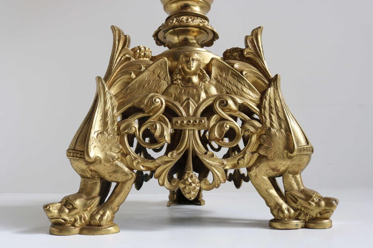 Antique Gothic Ornate Brass Plated Candelabra, Angel, Altar/Church Candlestick In Good Condition For Sale In Ijzendijke, NL