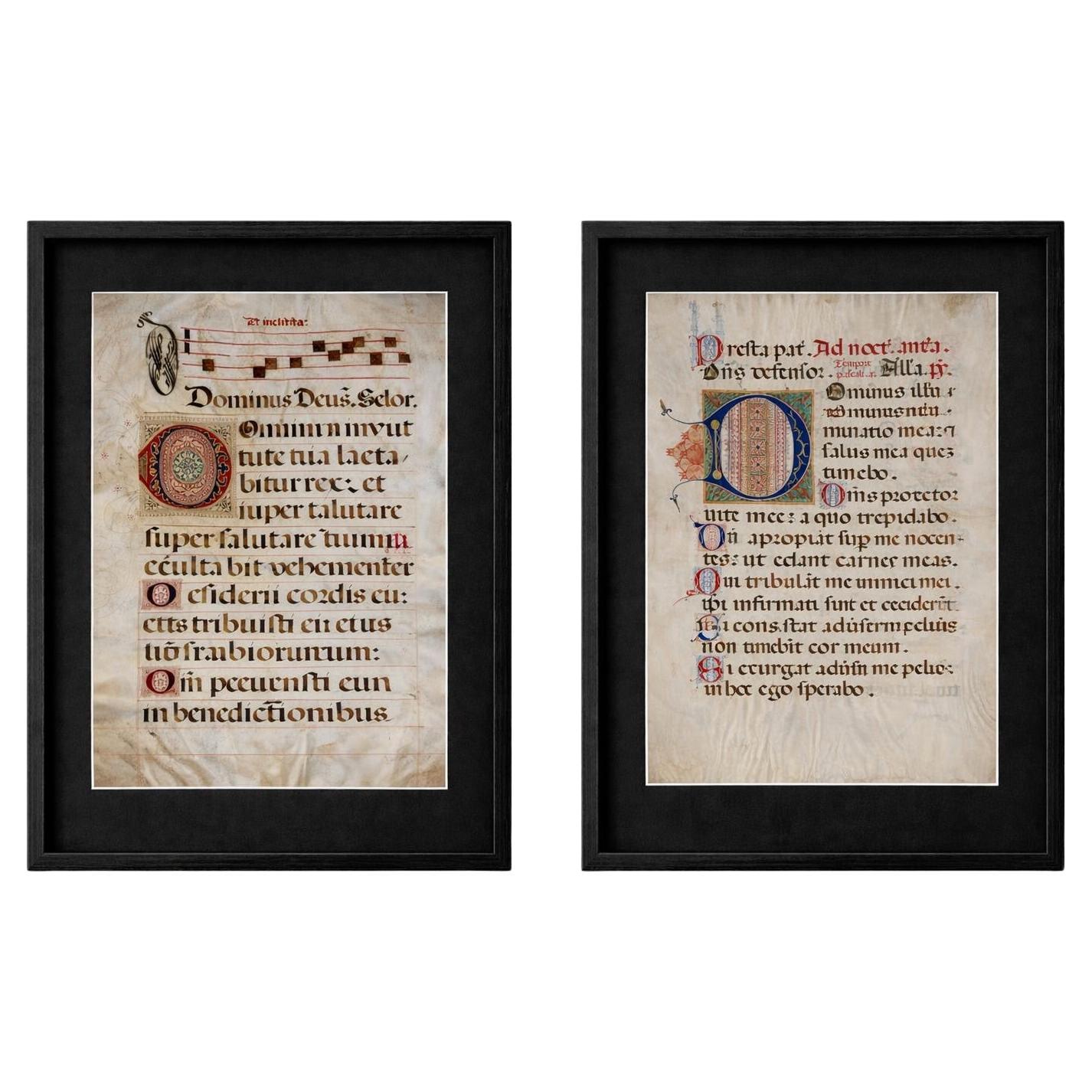 Antique Gothic Rare Illuminated Antiphonal Leaves on Vellum, Italy 14th-15th C.