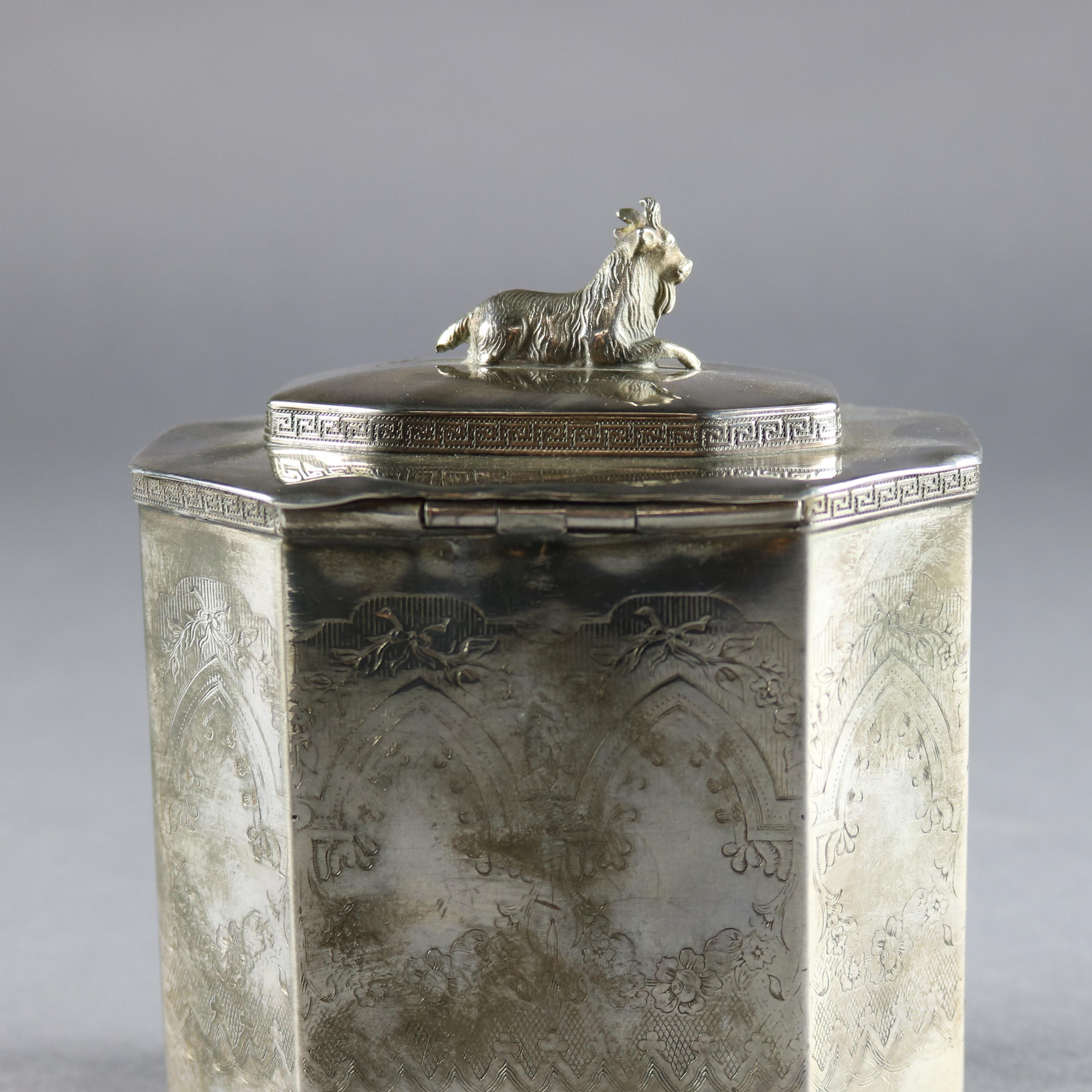 Antique Gothic Reed and Barton Silver Plate Figural Tea Caddy with Goat 3