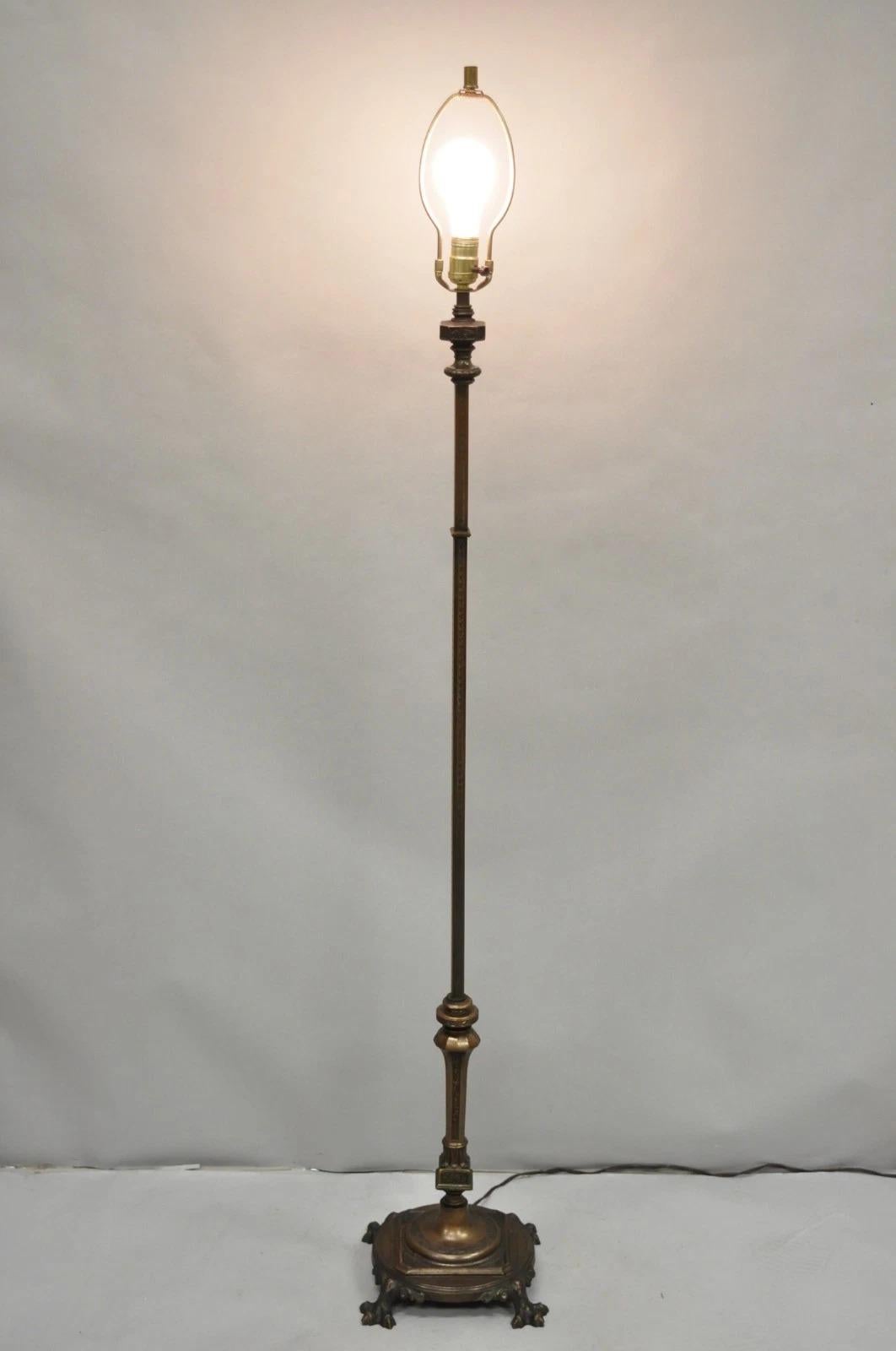 Antique Gothic Renaissance Oscar Bach Style Bronze Paw Foot Pole Floor Lamp For Sale 7