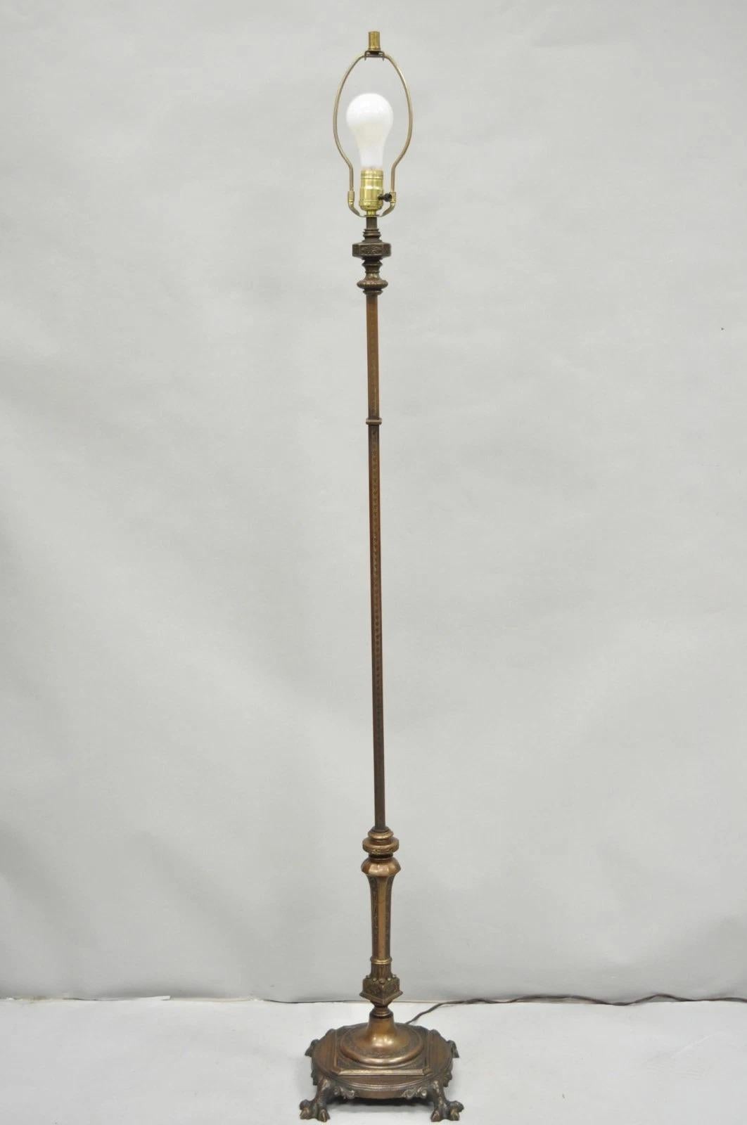 Antique Gothic Renaissance Oscar Bach Style Bronze Paw Foot Pole Floor Lamp For Sale 9