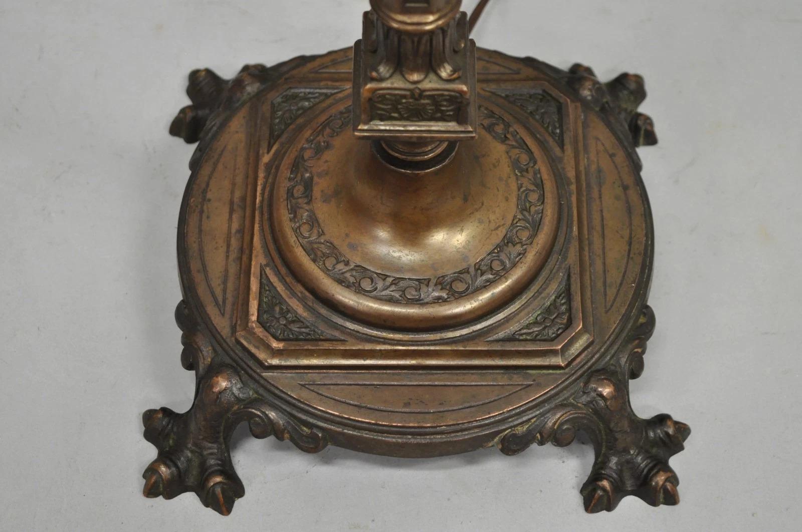 Please message us with your zip code to request a more reasonable domestic U.S. shipping quote.

Antique French Gothic Renaissance Oscar Bach Style Bronze Paw Foot Pole Floor Lamp by Artistic Brass & Bronze Works Inc. NYC. Circa Late 19th Century.