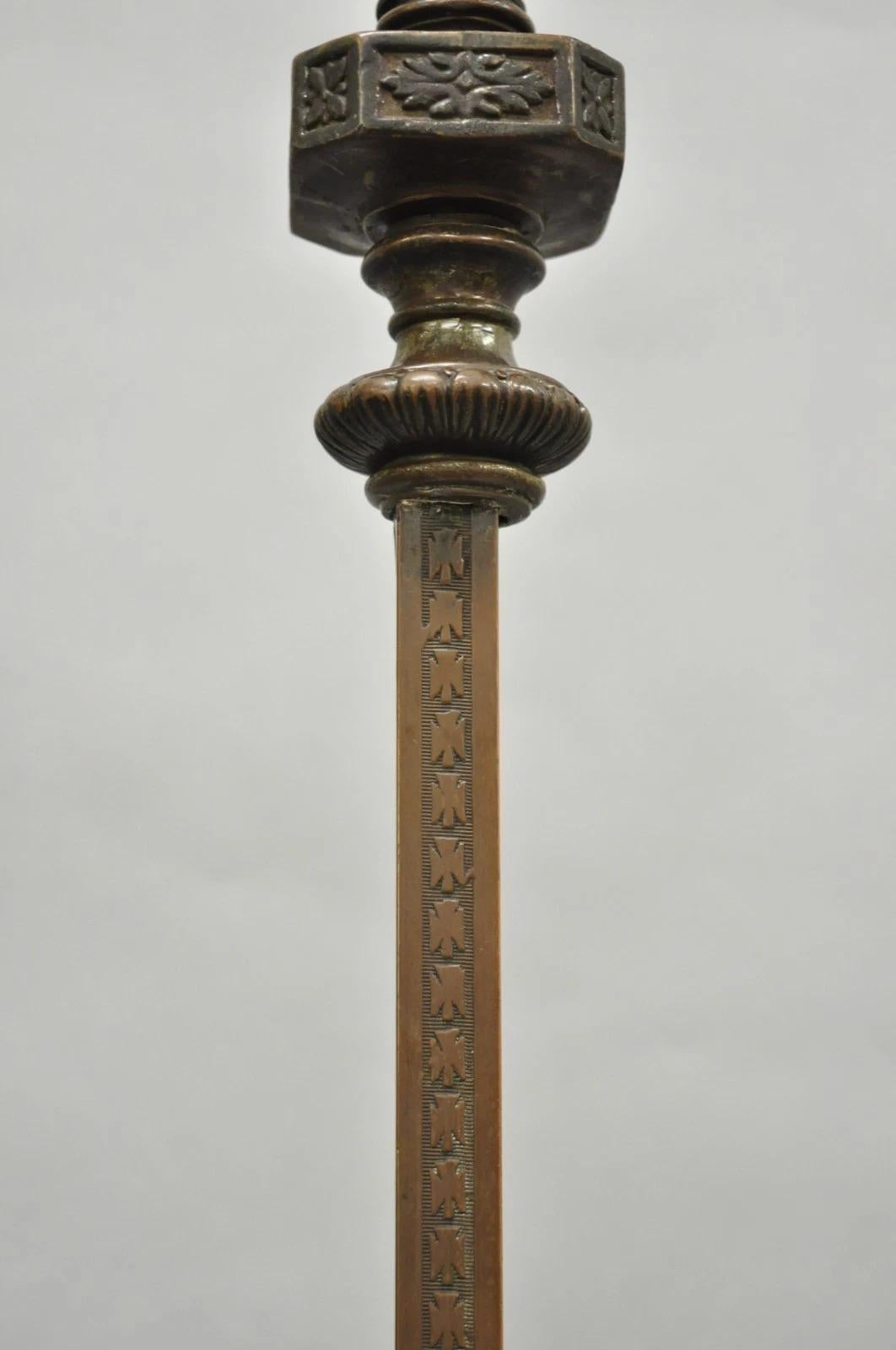 Antique Gothic Renaissance Oscar Bach Style Bronze Paw Foot Pole Floor Lamp For Sale 2