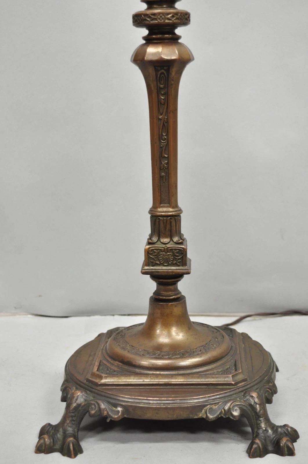 Antique Gothic Renaissance Oscar Bach Style Bronze Paw Foot Pole Floor Lamp For Sale 3
