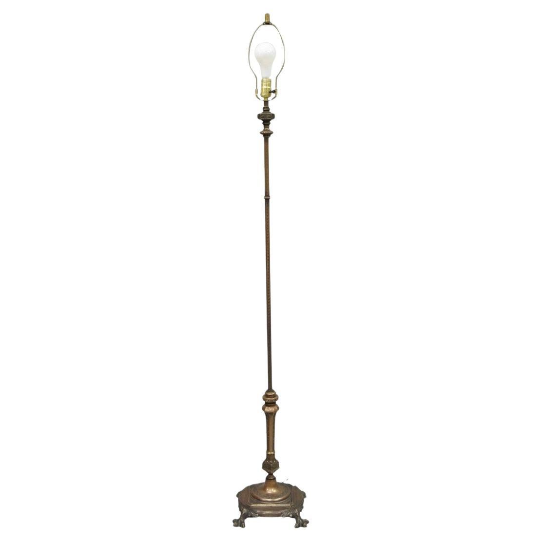 Antique Gothic Renaissance Oscar Bach Style Bronze Paw Foot Pole Floor Lamp For Sale
