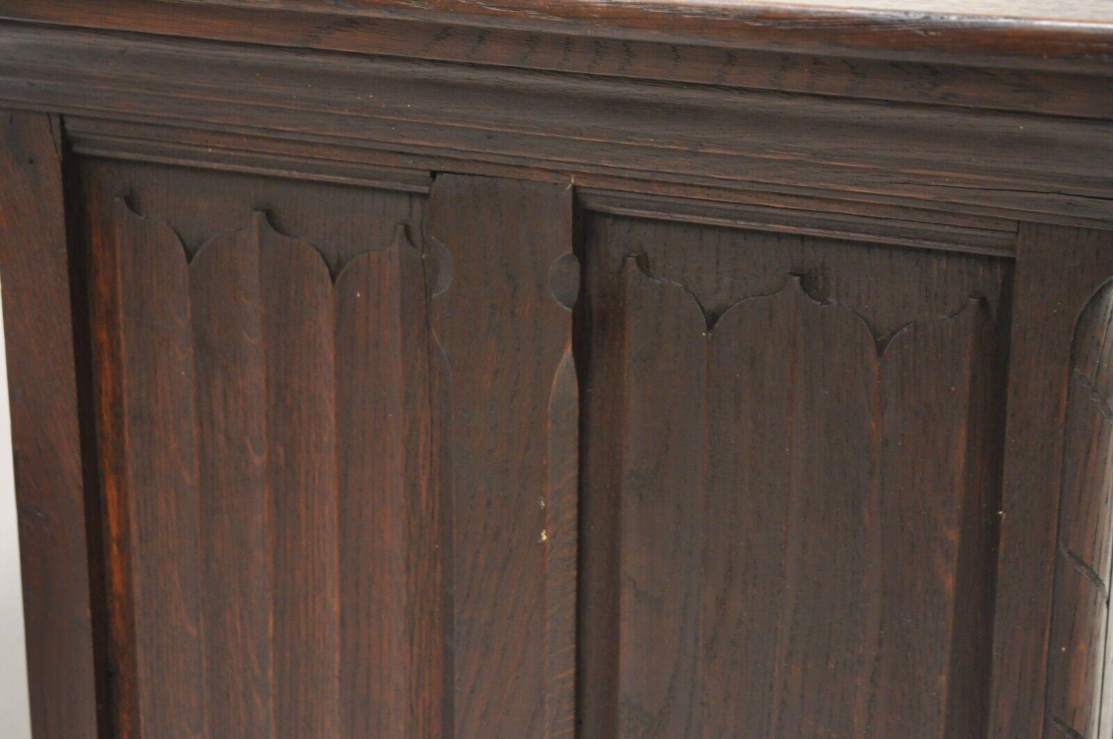 Antique Gothic Renaissance Revival Oak Wood Figural Carved Low Cabinet For Sale 8