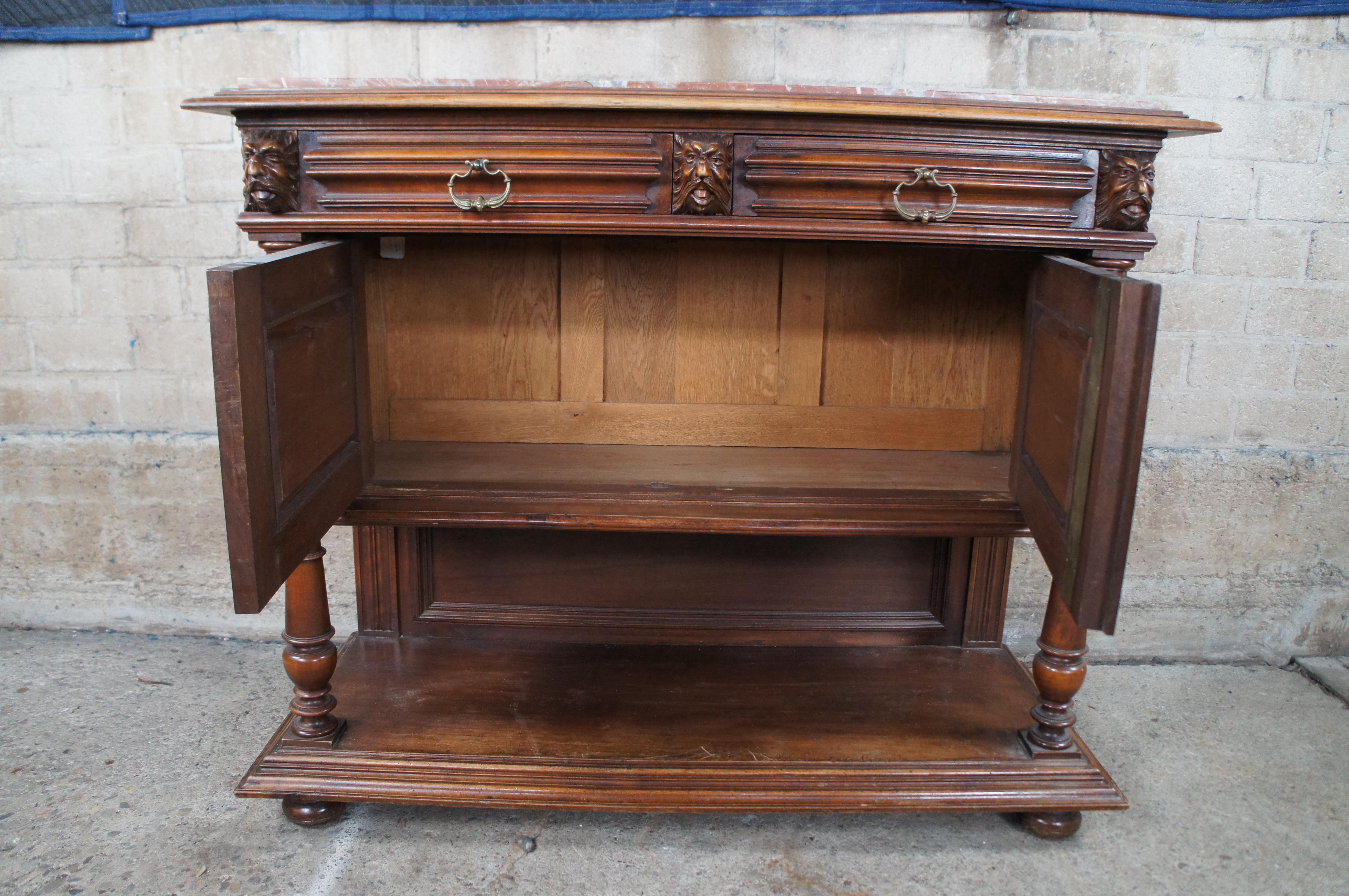 Antiguo Renacimiento Gótico Renacimiento Nogal Rojo Mármol Aparador Gabinete en venta 7