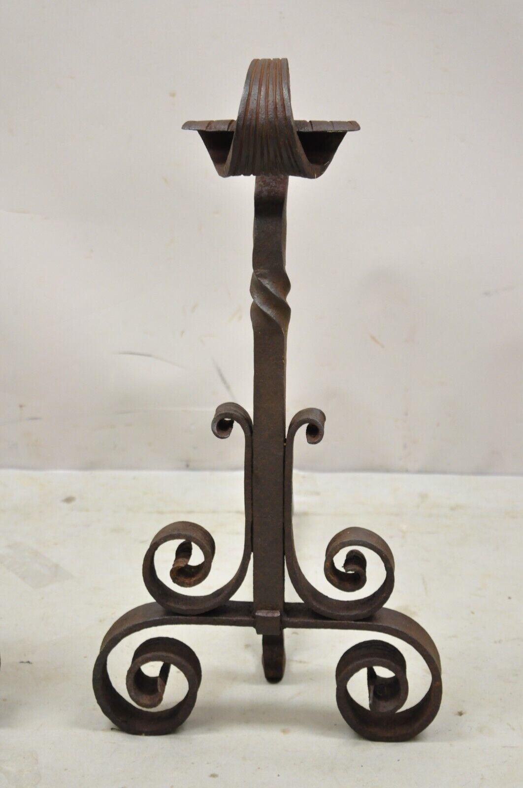 Antique Gothic Renaissance Scrolling Cast Iron Fireplace Andirons - a Pair For Sale 3
