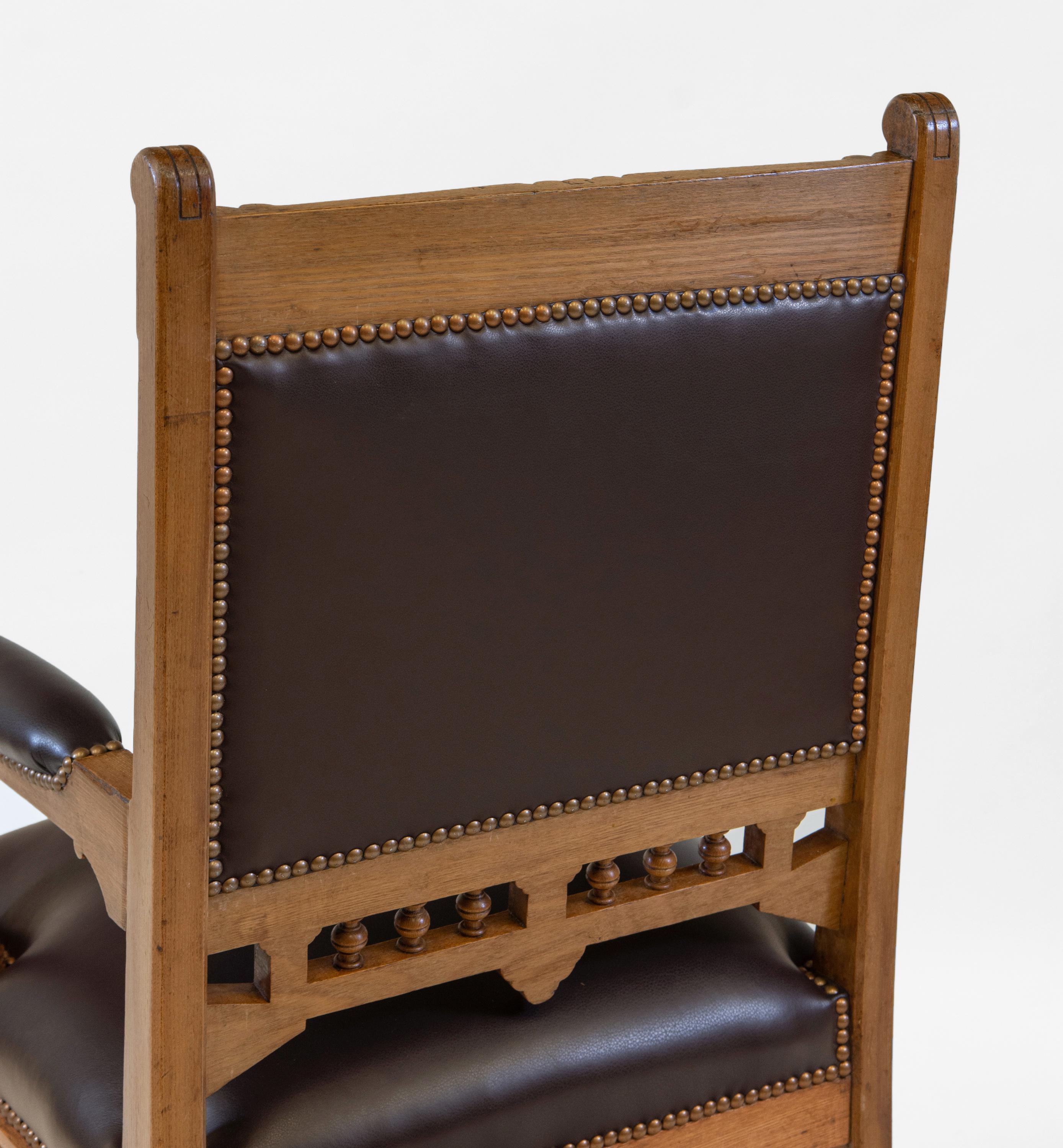 Antique Gothic Revival Ash & Leather Armchair Desk Chair Circa 1880 For Sale 8