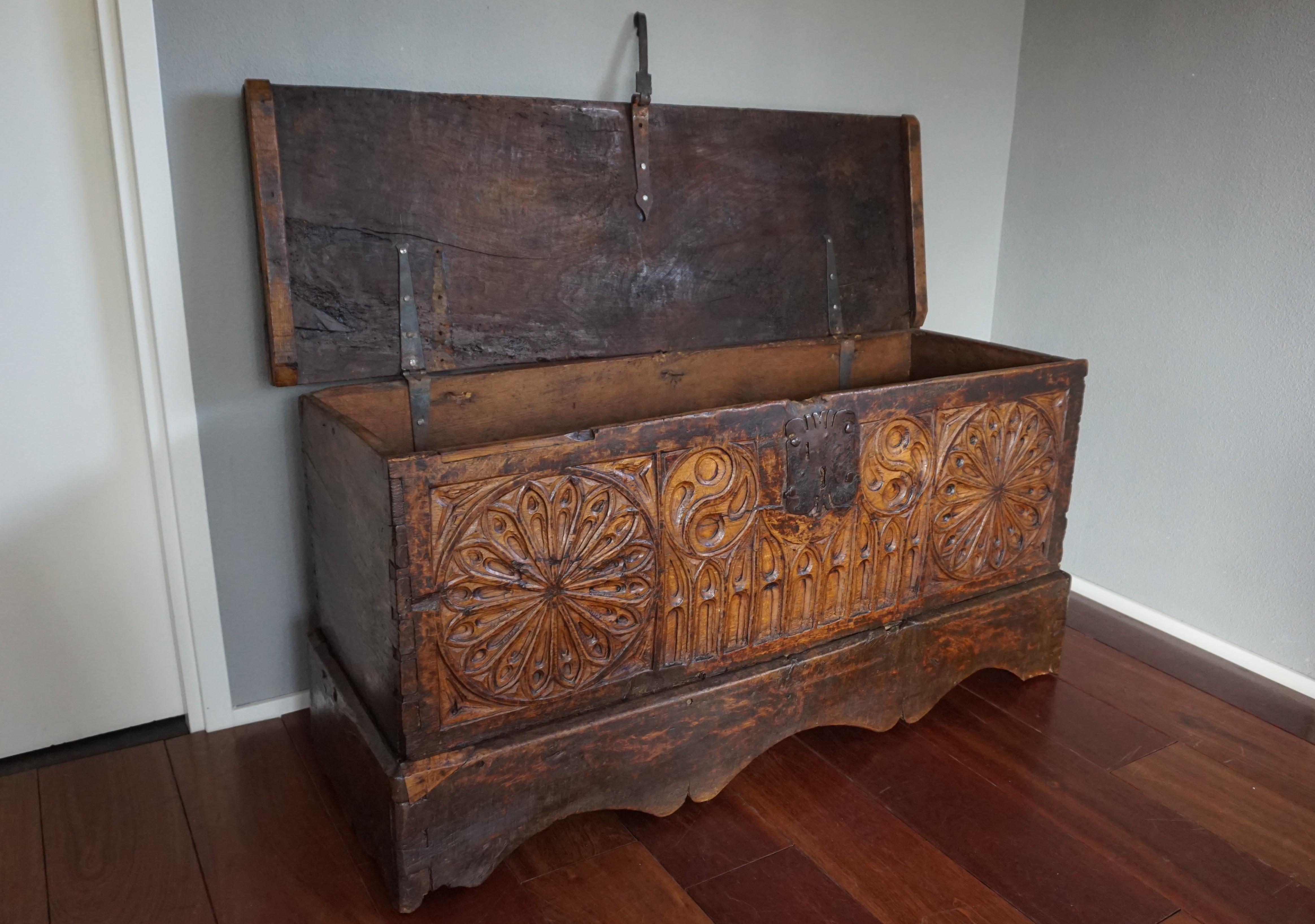 Antique Gothic Revival Blanket Chest / Trunk with an Amazing Patina 1680 - 1720 1