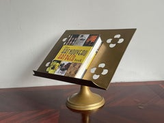 Antique Gothic Revival Brass Church Bible Stand w. IHS Sign in Quatrefoil Symbol