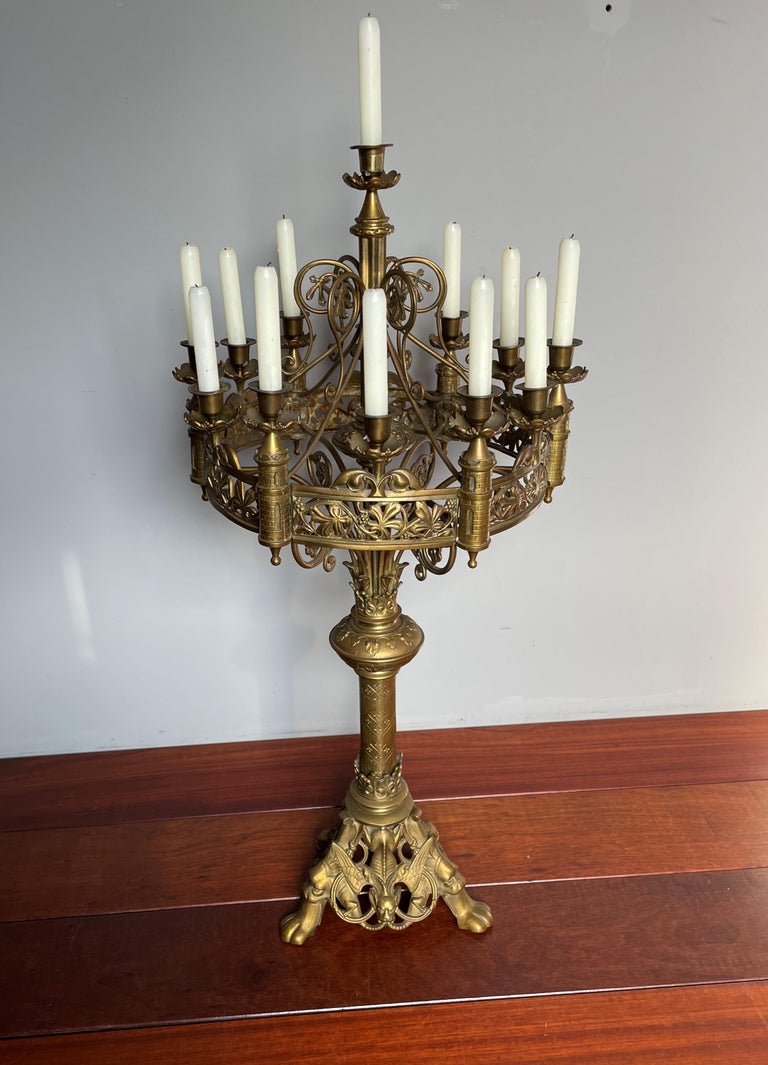 Antique Gothic Revival Bronze 13 Candle Table or Floor Candelabra with