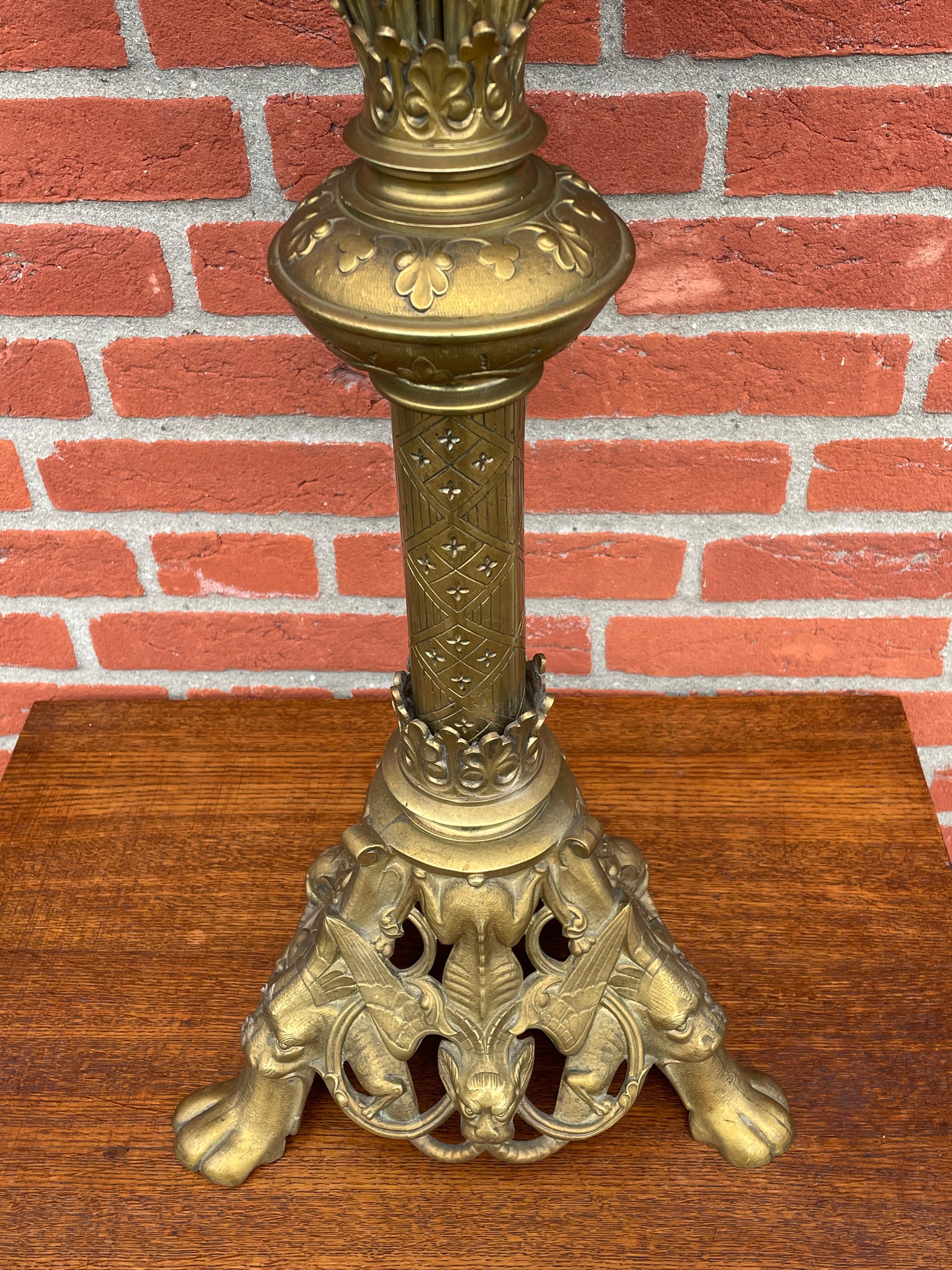 French Antique Gothic Revival Bronze 13 Candle Table or Floor Candelabra with Gargoyles For Sale