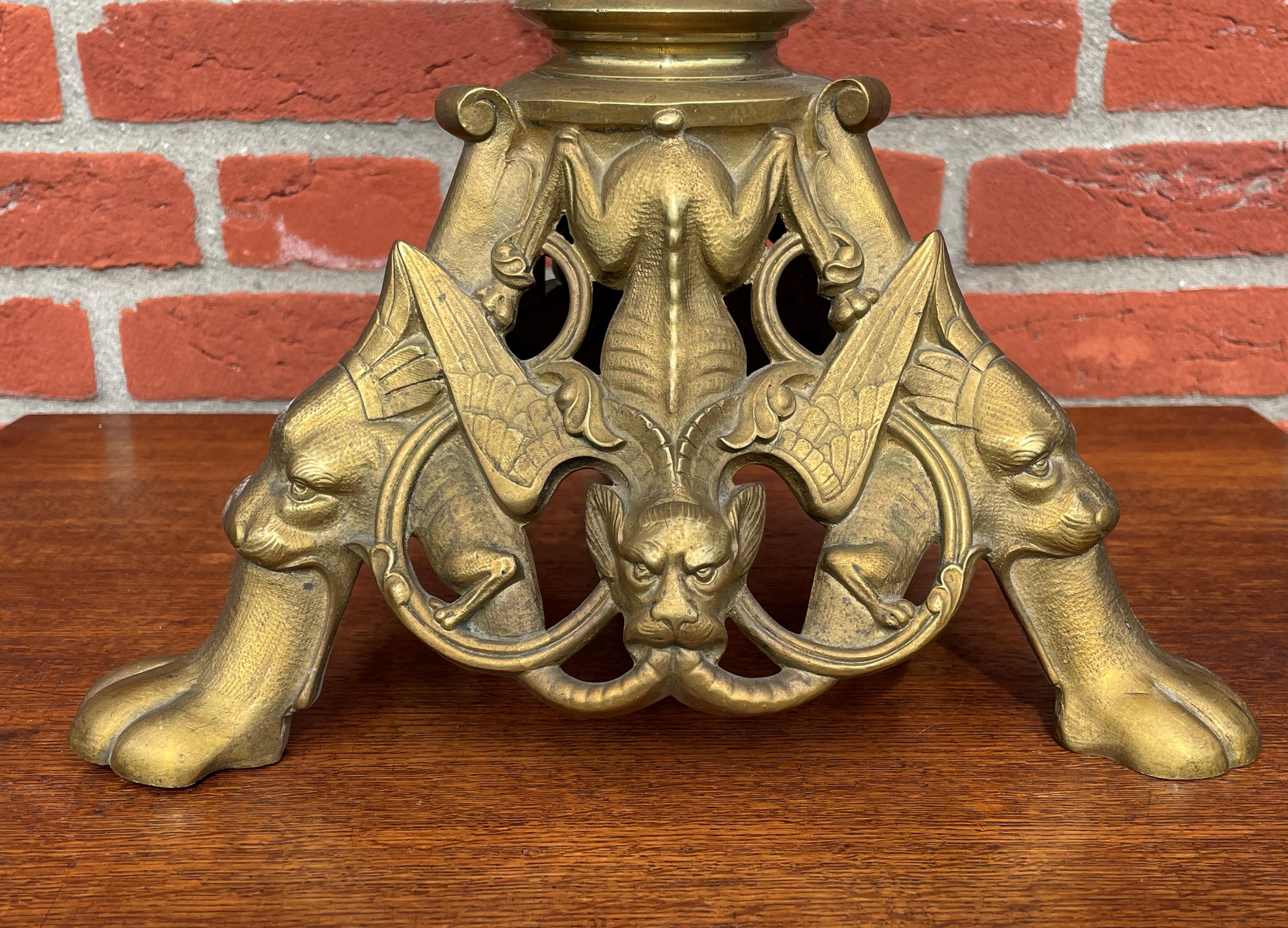 Antique Gothic Revival Bronze 13 Candle Table or Floor Candelabra with Gargoyles For Sale 5