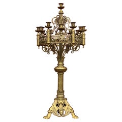 Antique Gothic Revival Bronze 13 Candle Table or Floor Candelabra with Gargoyles