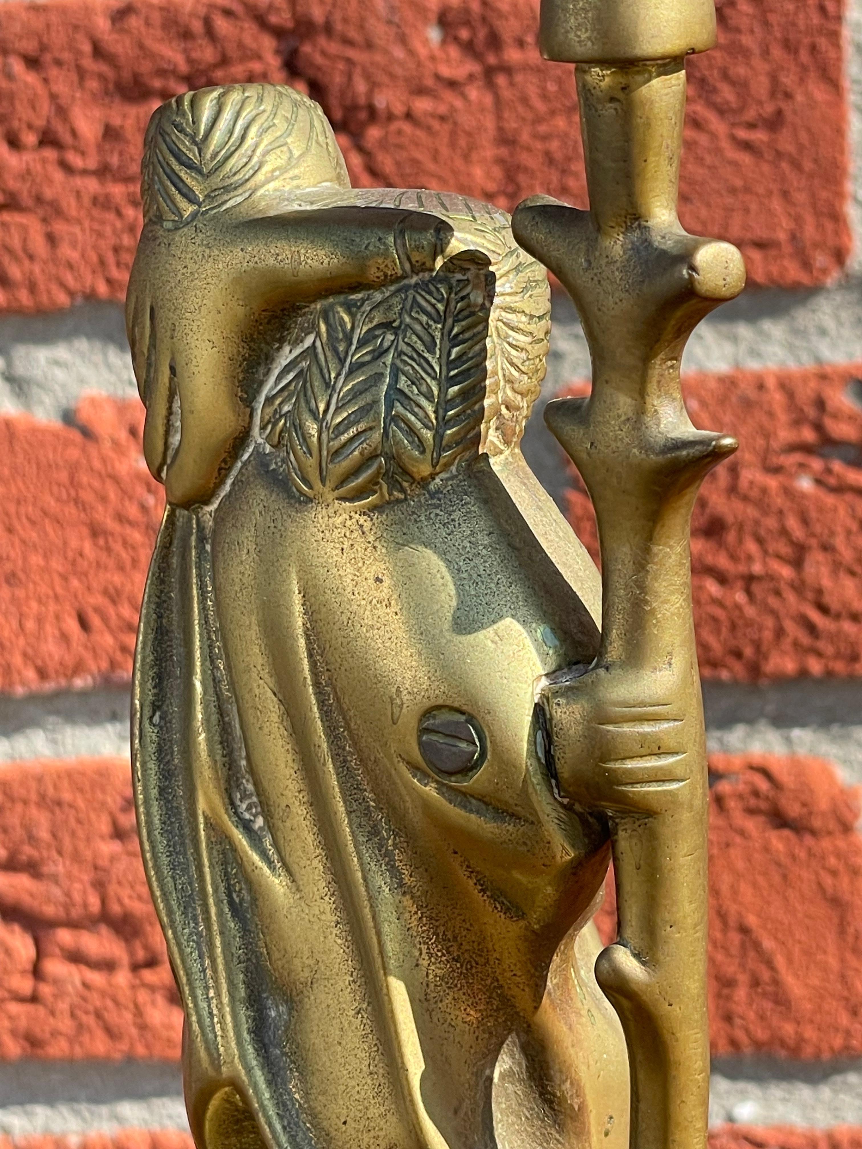 Antique Gothic Revival Bronze Candle Holder w. Saint Christopher & Child Jesus For Sale 8