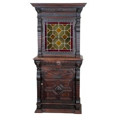 Antique Gothic Revival Carved Oak Green Man Cabinet c. Mid 19th Century