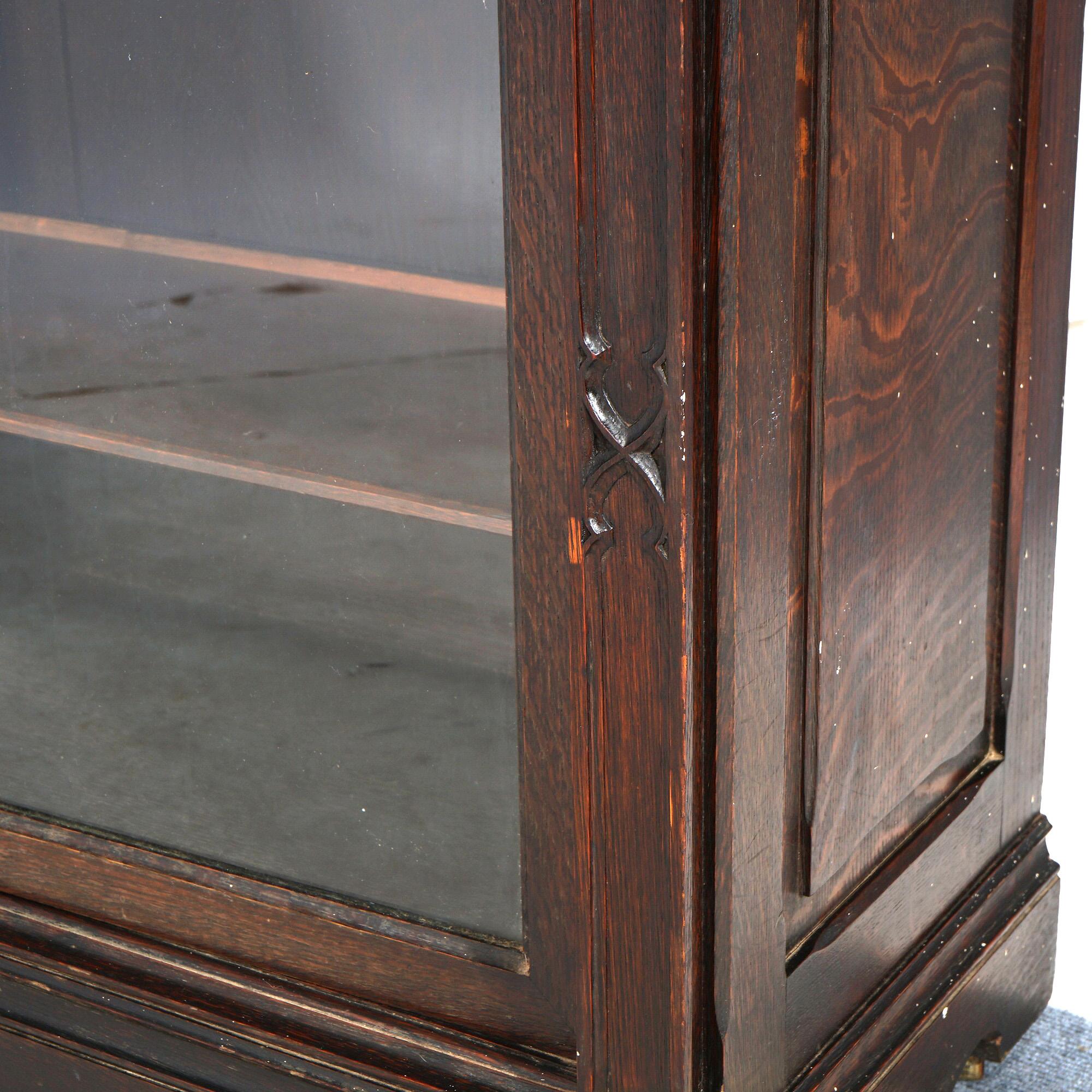 Antique Gothic Revival Carved Oak Three Door Bookcase Circa 1900 5