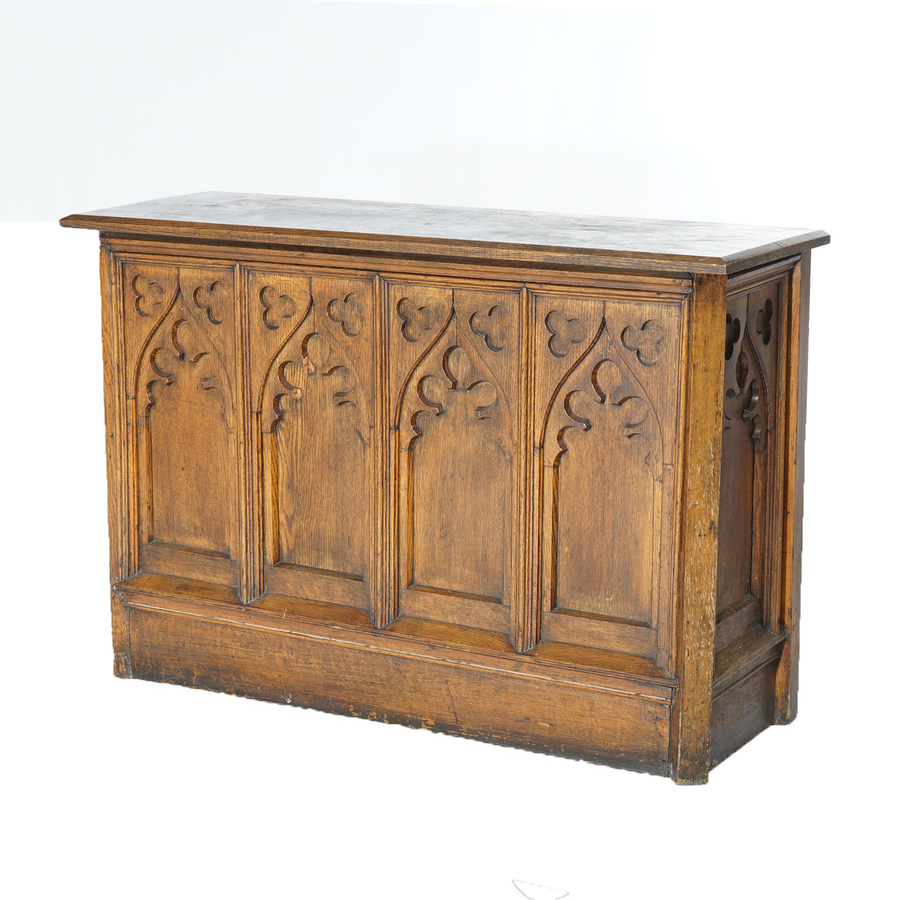 Antique Gothic Revival Carved Quarter Sawn Oak Paneled Console Table 19thC In Good Condition In Big Flats, NY