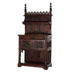 Antique Gothic Revival Carved Walnut Server C1860