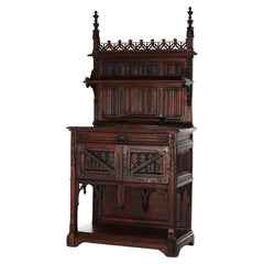 Antique Gothic Revival Carved Walnut Server C1860