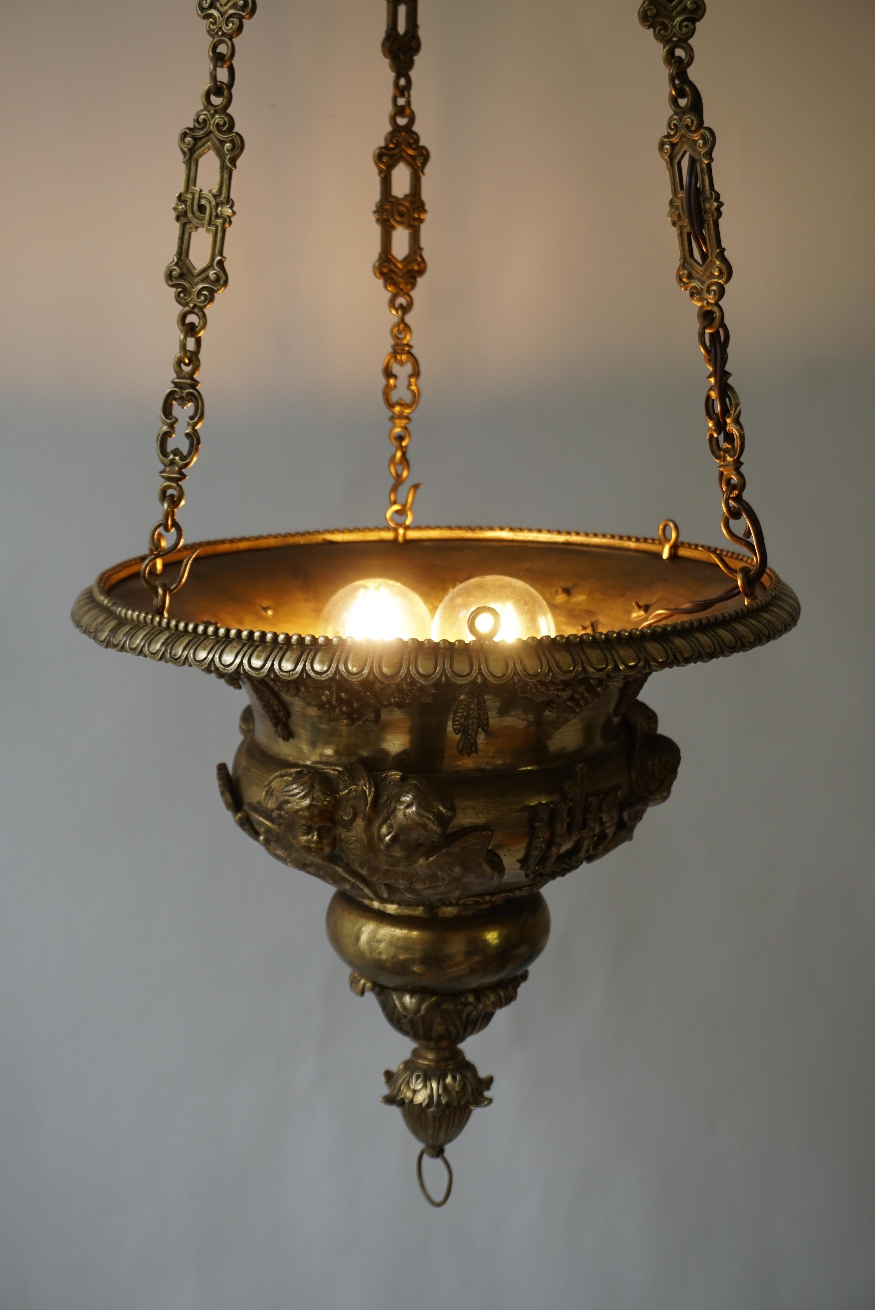 Antique Gothic Revival Chandelier and Church Sanctuary Lamp For Sale 2