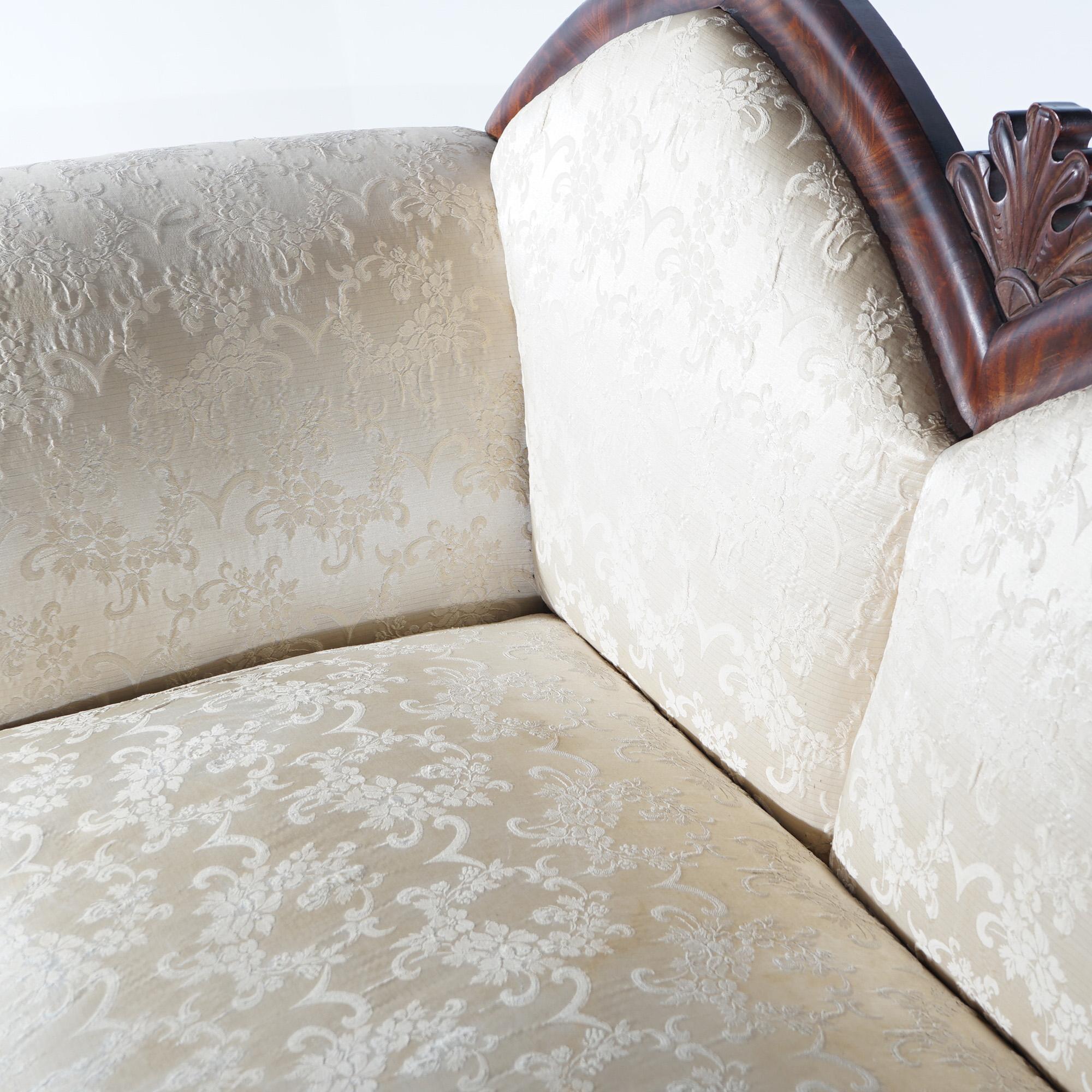 Antique Gothic Revival Classical Flame Mahogany Upholstered Sofa Circa 1850 3