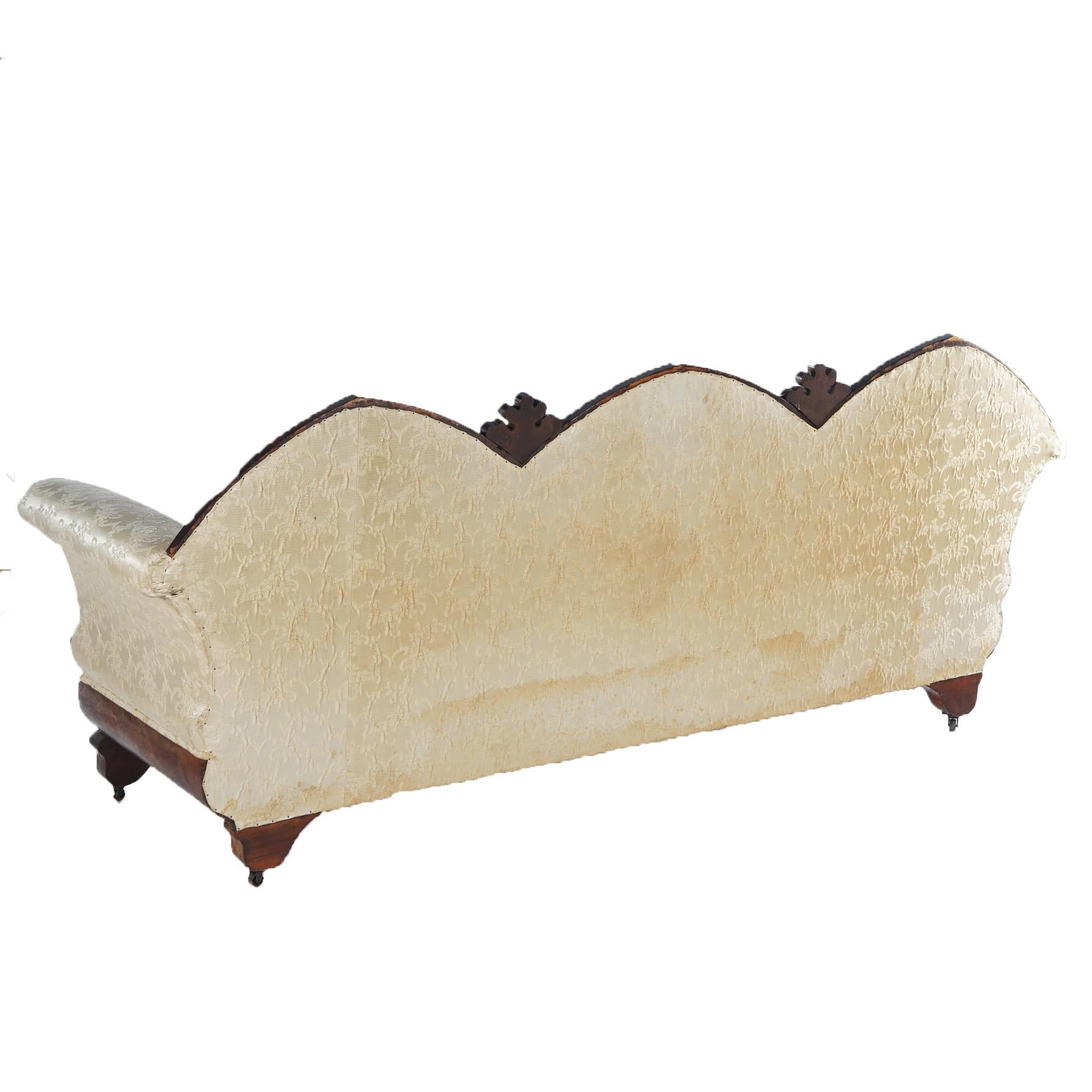 Antique Gothic Revival Classical Flame Mahogany Upholstered Sofa Circa 1850 4