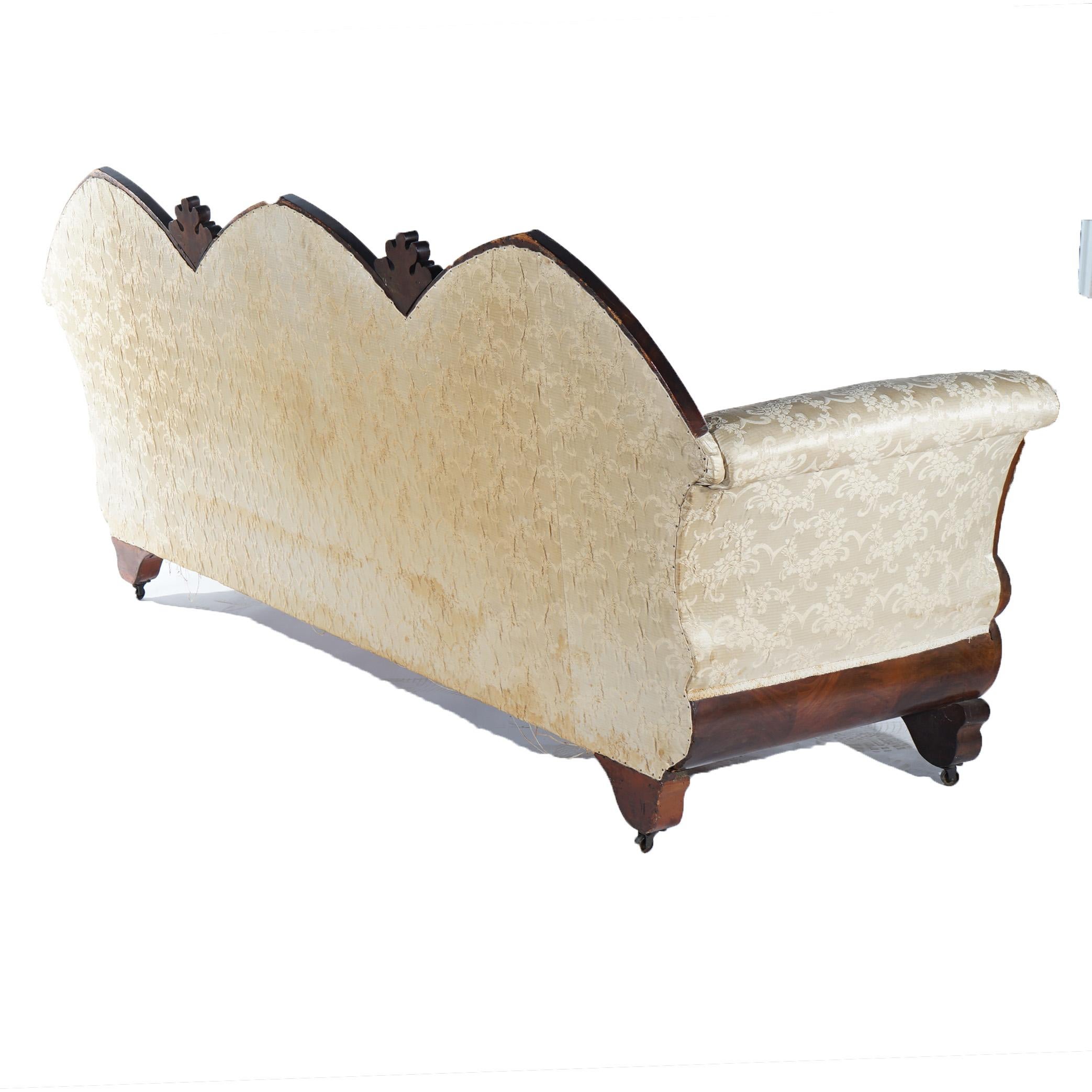Antique Gothic Revival Classical Flame Mahogany Upholstered Sofa Circa 1850 13