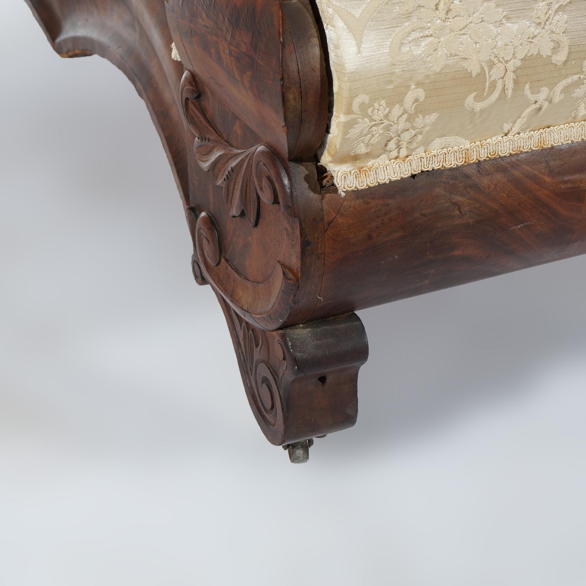 Antique Gothic Revival Classical Flame Mahogany Upholstered Sofa Circa 1850 1