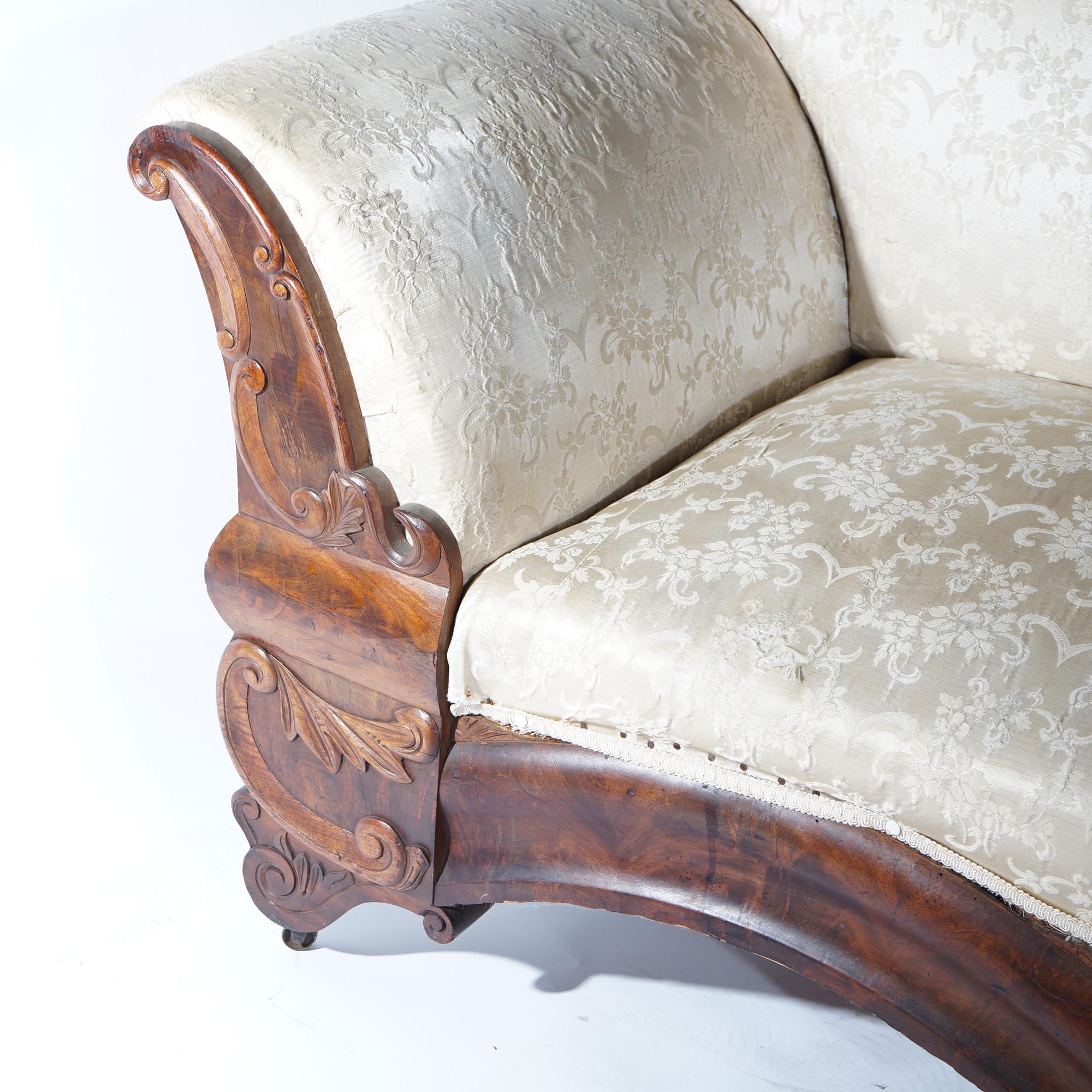 Antique Gothic Revival Classical Flame Mahogany Upholstered Sofa Circa 1850 2