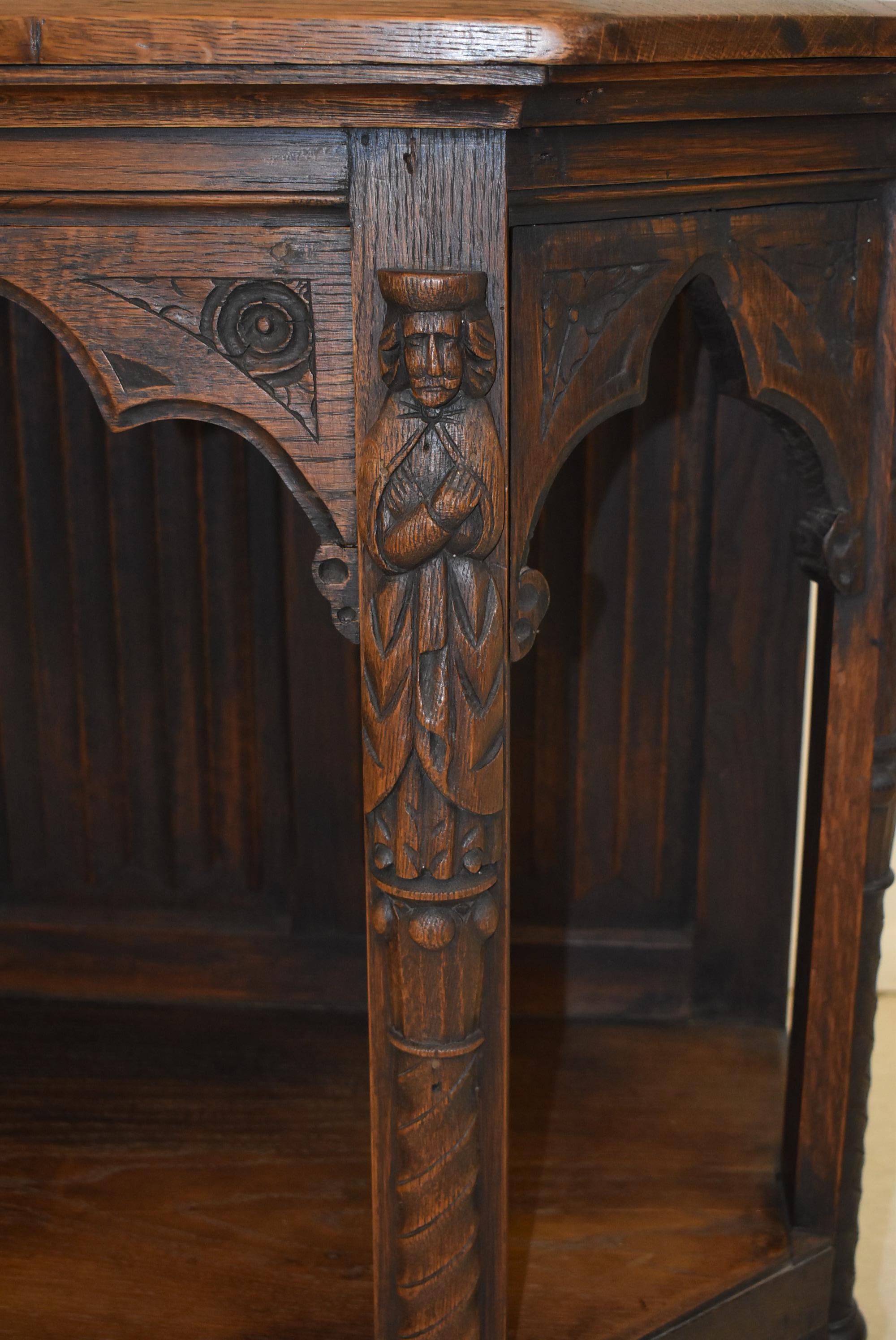 Art Nouveau Antique Gothic Revival Console Table Carved Figural People