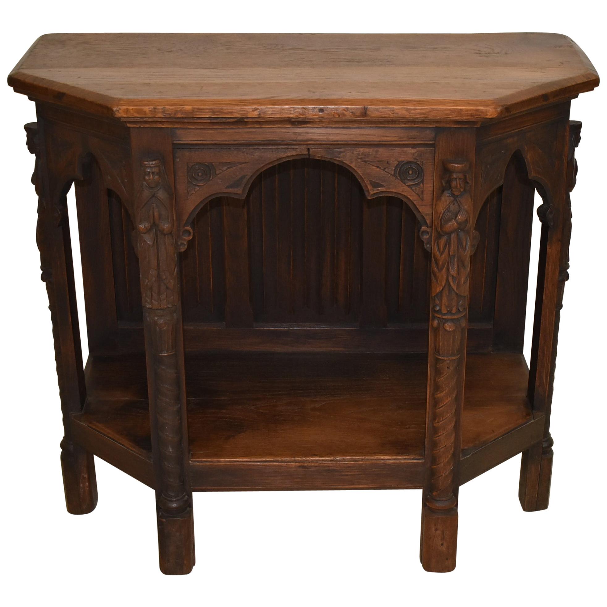 Antique Gothic Revival Console Table Carved Figural People
