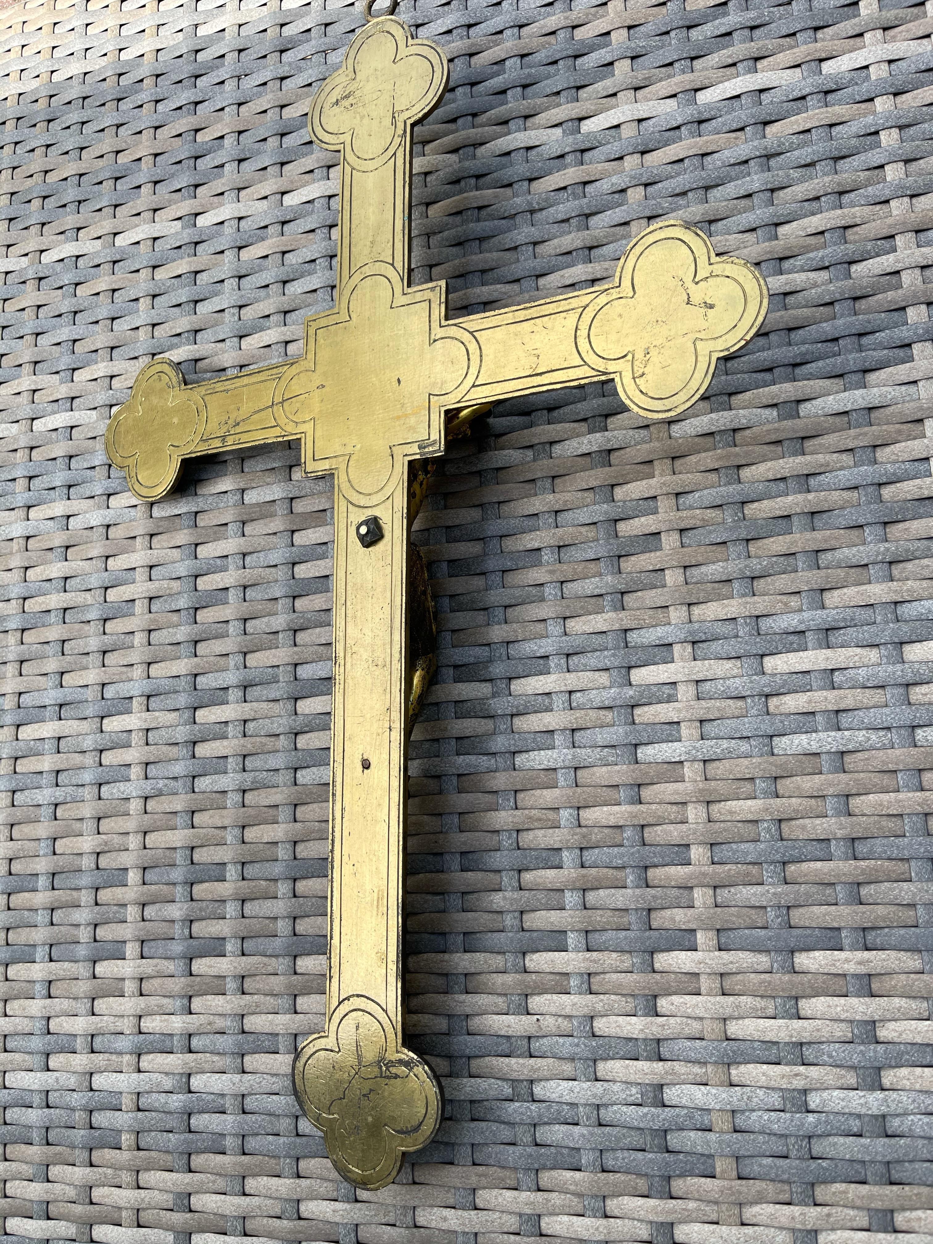 Antique Gothic Revival Crucifix w. Bronze Corpus and Enamelled Sculptured Cross 4